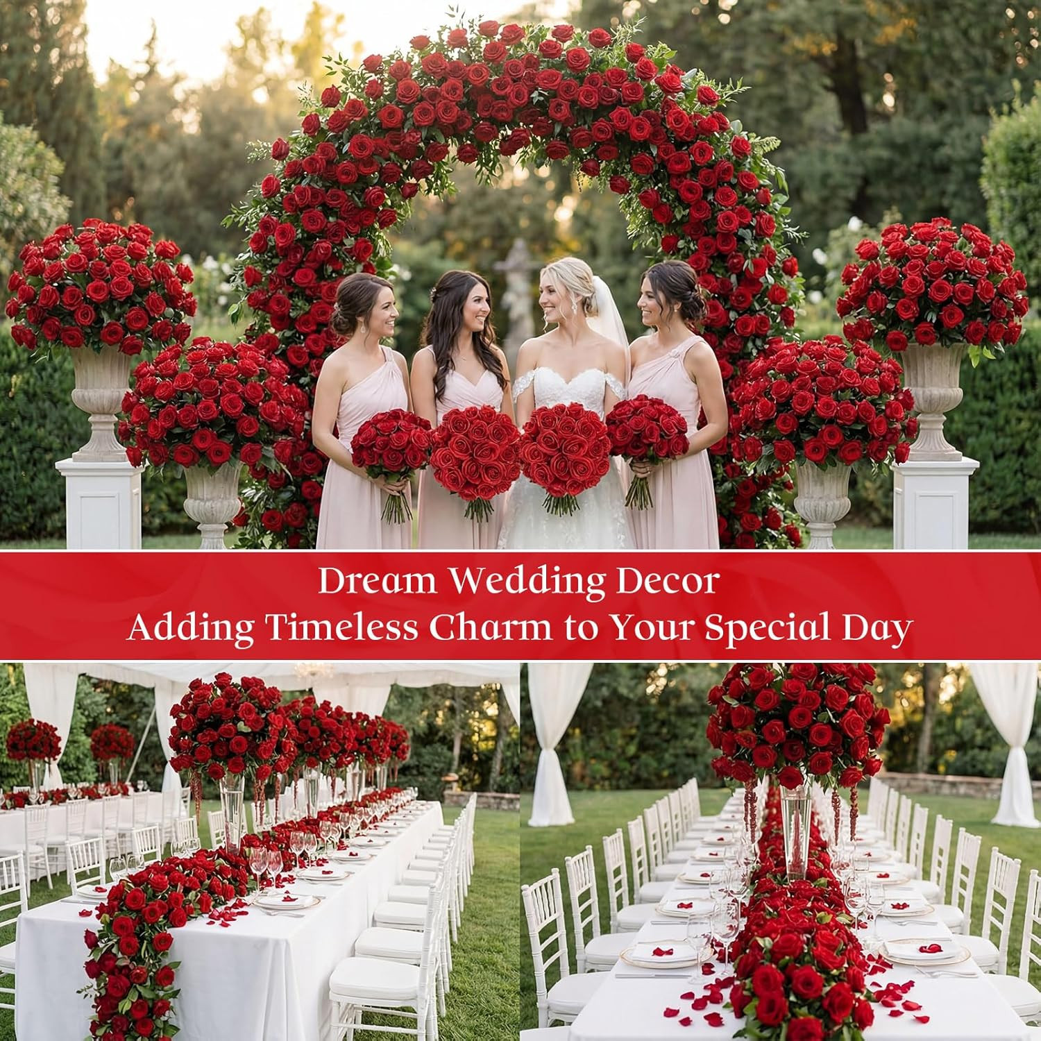 1000 Pcs Red Silk Roses – Realistic Faux Flowers for Weddings & Events