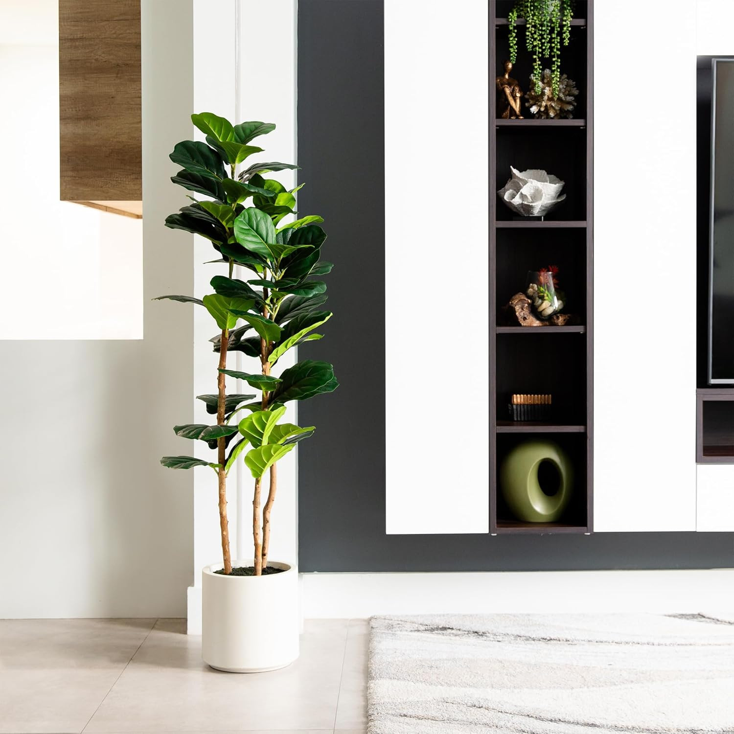 5Ft Artificial Fiddle Leaf Tree in Elegant White Planter –