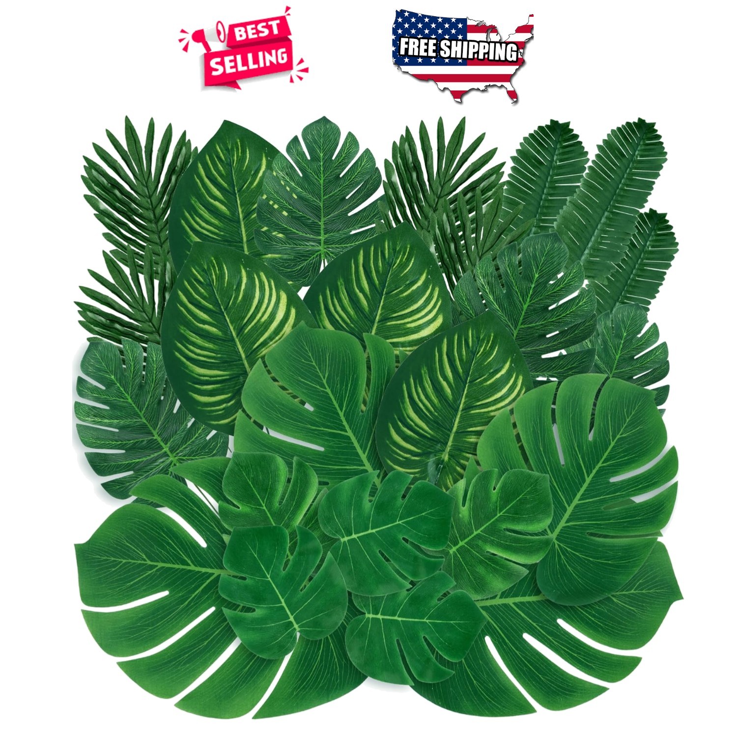 Tropical Palm Leaves Artificial 56pcs Assorted Monstera Jungle Party Table Decor