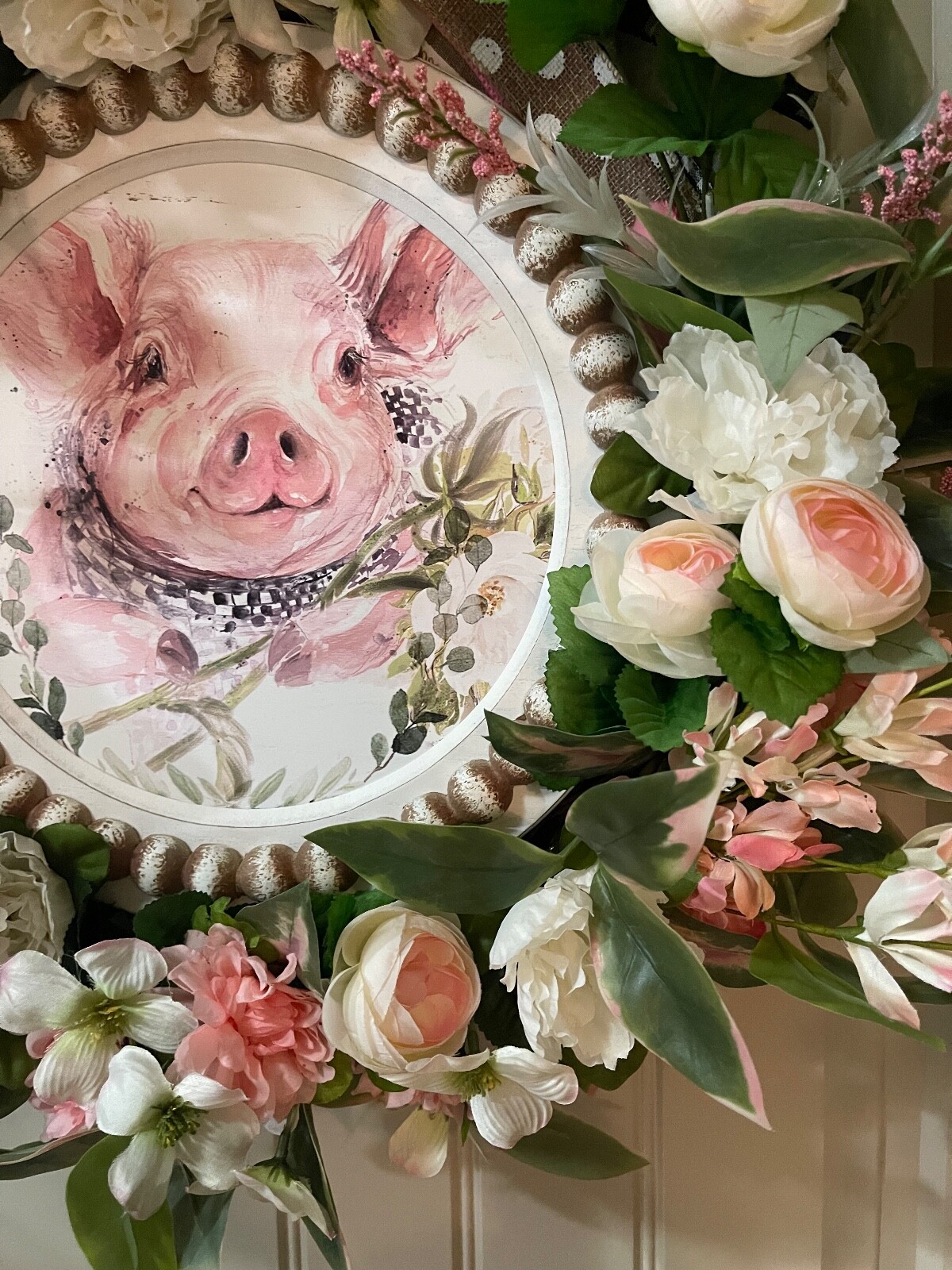 Farm life Piggy Pig Floral Grapevine Wreath by Taylormadecustombows 24x24x8″