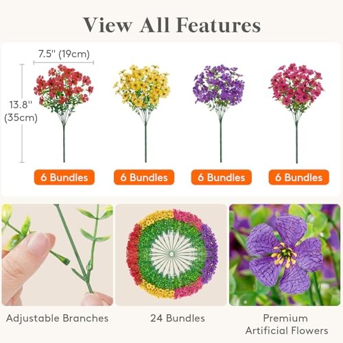 Artificial Flowers for Outdoor 24 4 Mix Color(fuchsia Purple Yellow Red)