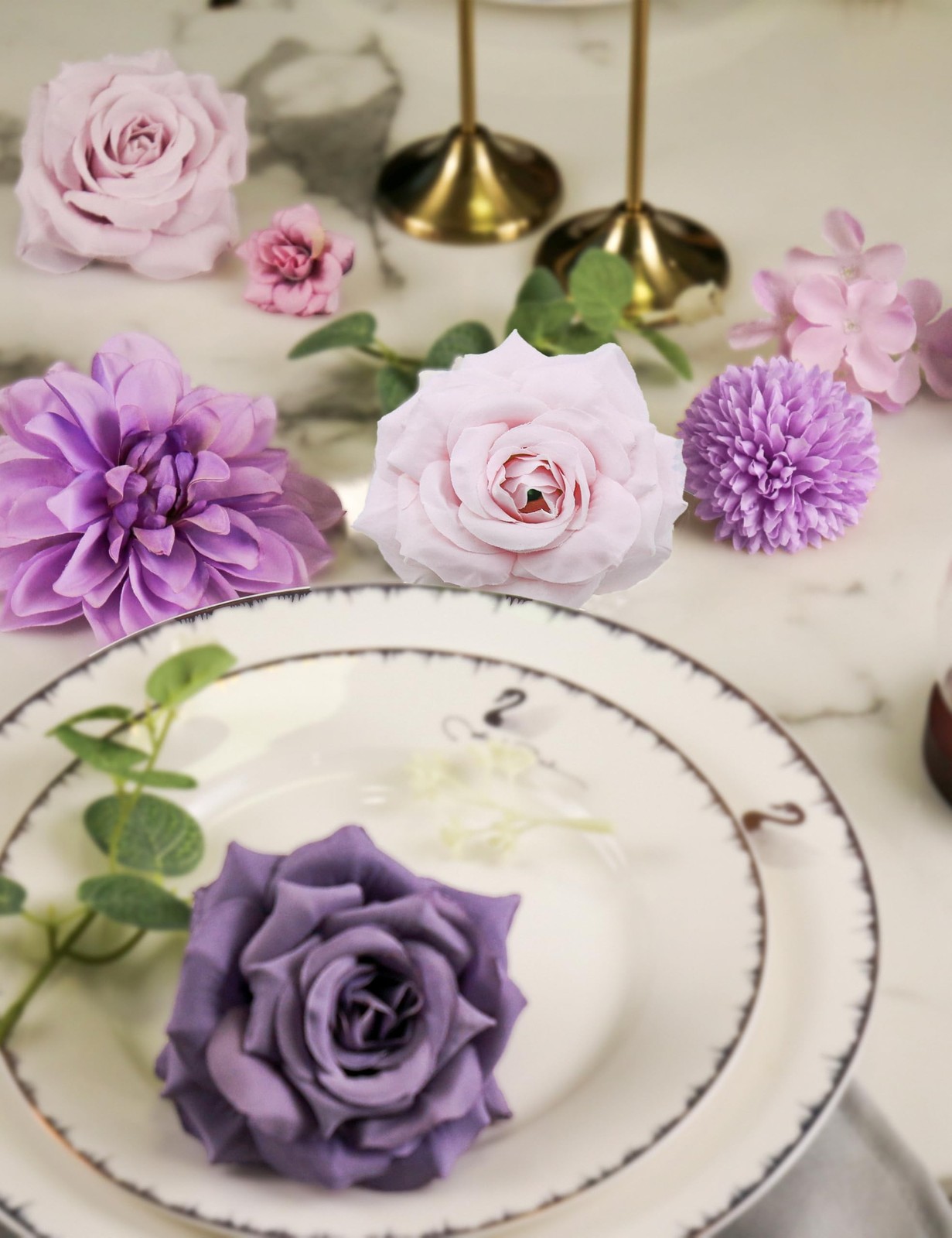 yuagolle Purple Silk Artificial Flowers Bulk Boxed Set