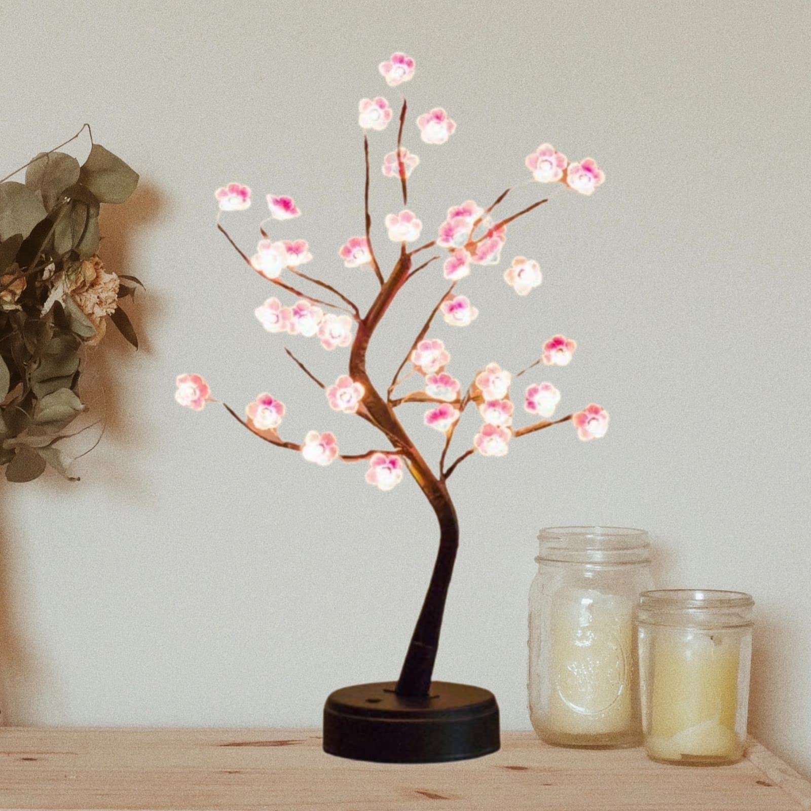 Cherry Blossom Tree Lamp 18Inch 36 LED Bonsai Warm White Battery/USB Night