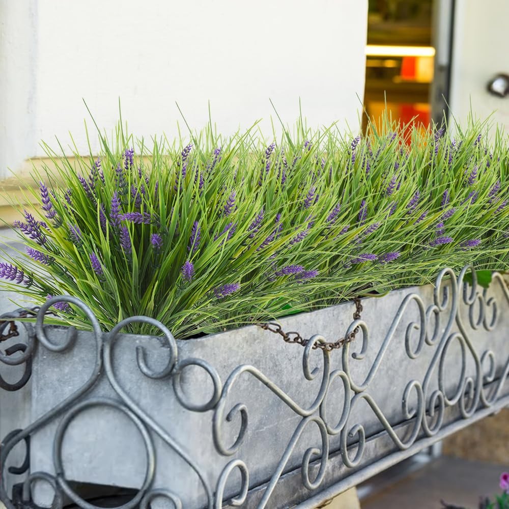 Artificial Outdoor Plant Fake Monkey Grass with Flowers, 12 Bundles Faux Gree…