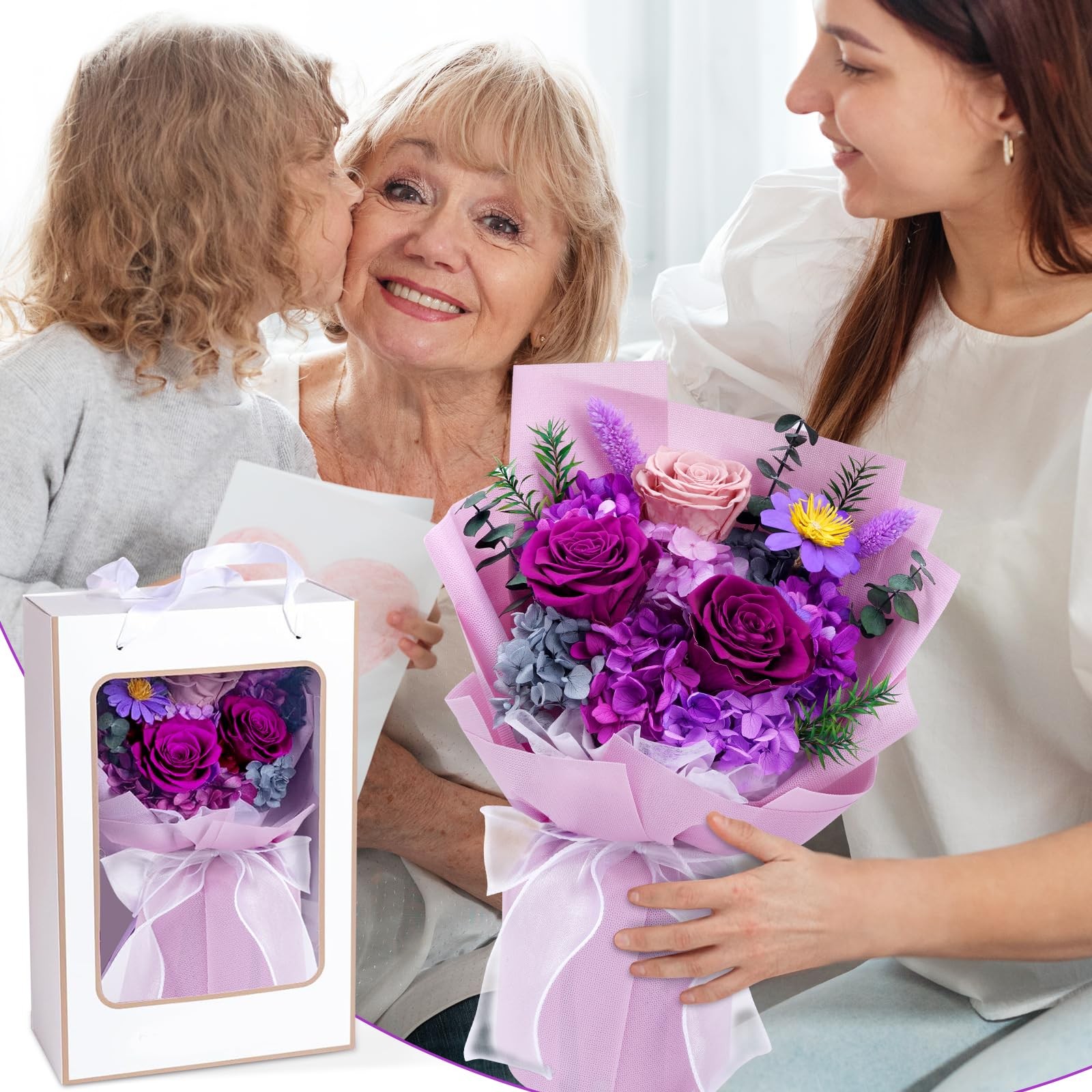 Preserved Flowers, Purple Fresh Bouquet with Gift Box, Flowers for Delivery, …
