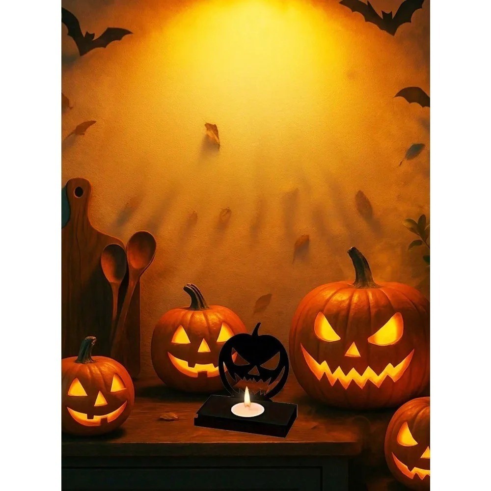 Gothic Halloween Pumpkin Candle Holder Spooky Table Centerpiece for Party Decor