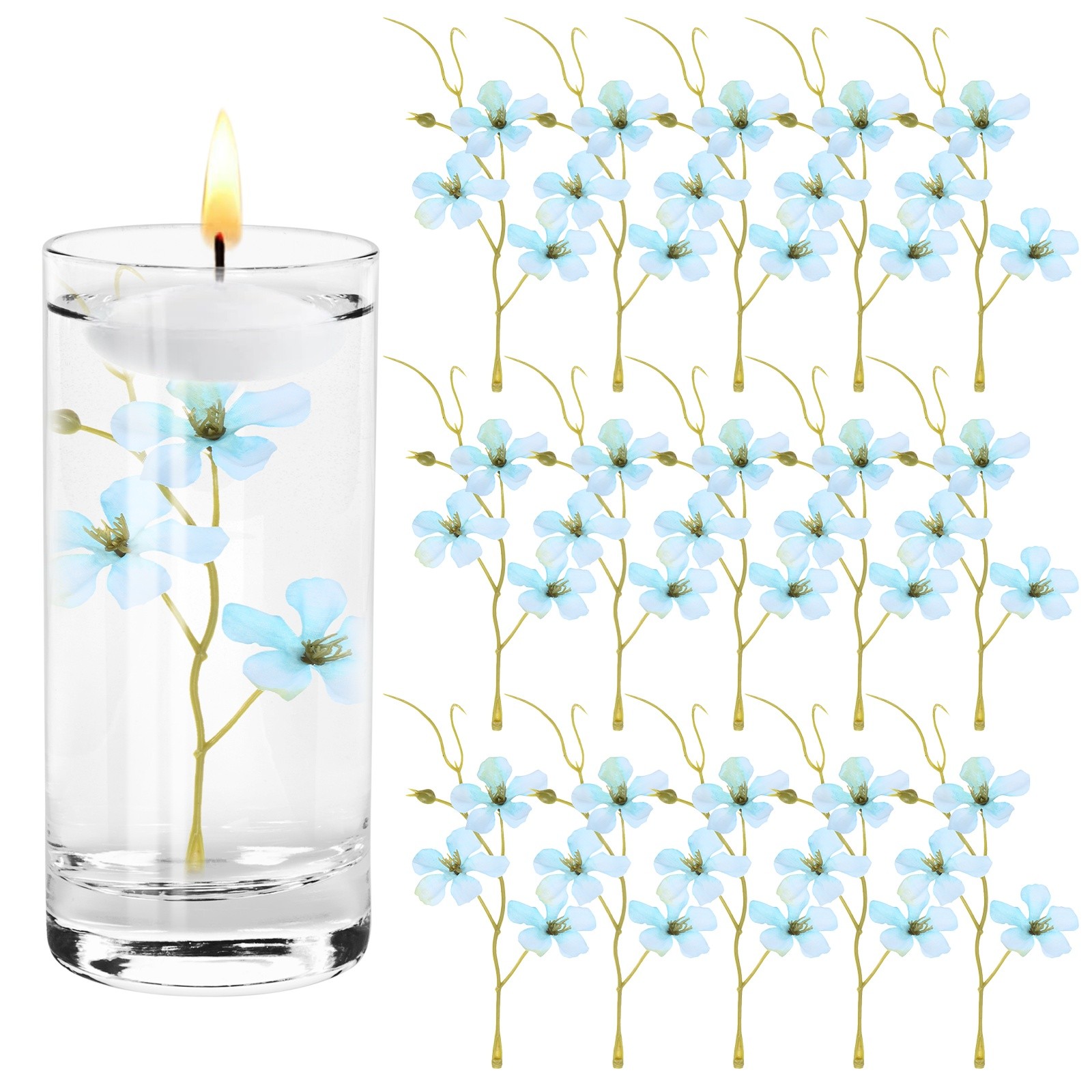 16-Pack Artificial Orchid Flowers Faux Silk Pea Flowers for Home[Blue Green]