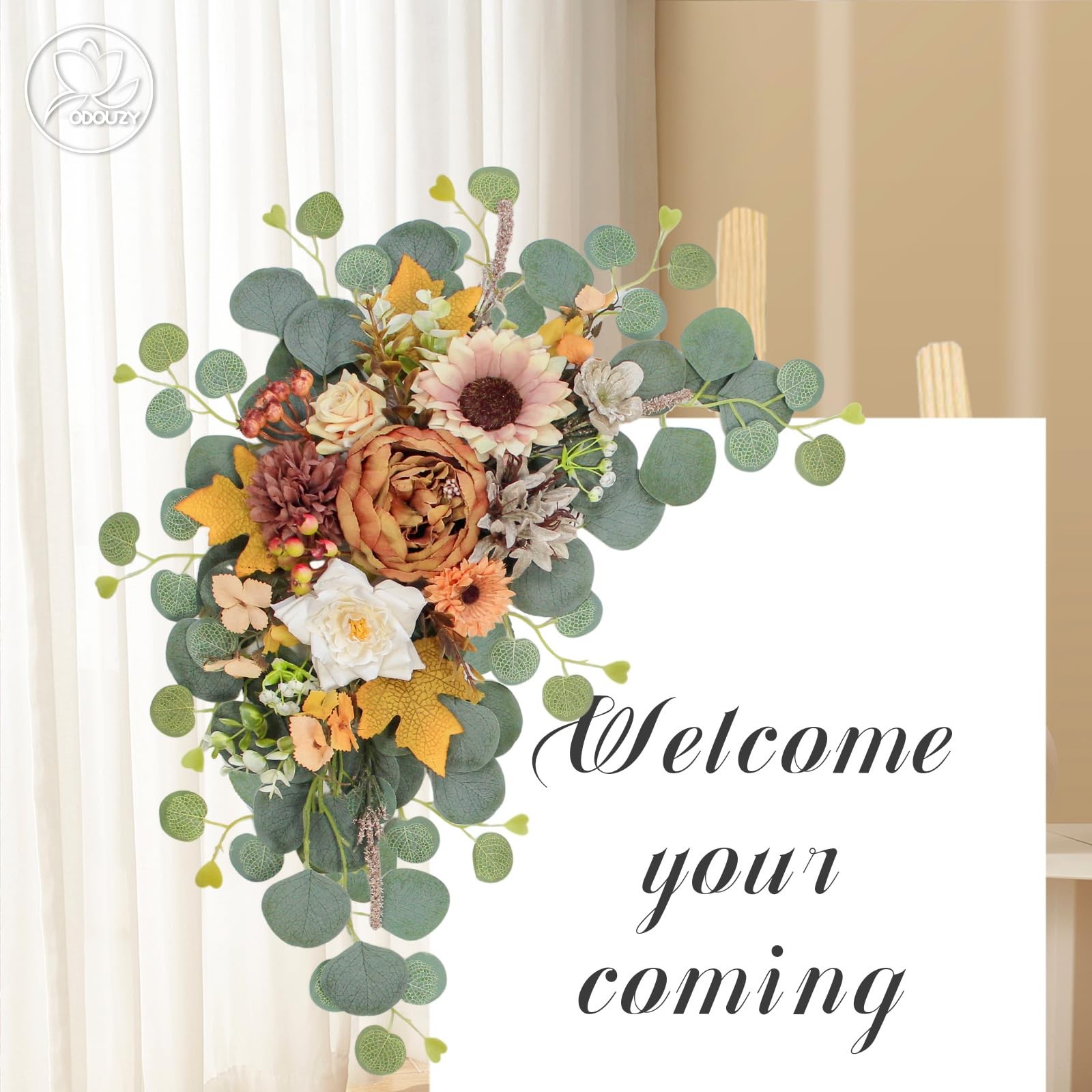 2 PCS Artificial Wedding Arch Flowers Sign Faux Floral Swags Coffee Orange