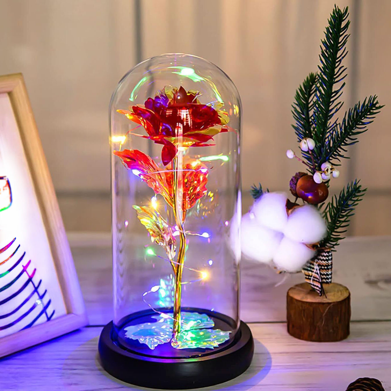 Eternal Forever Galaxy Rose Flower In Glass Dome LED Light Valentine’s Day Gift
