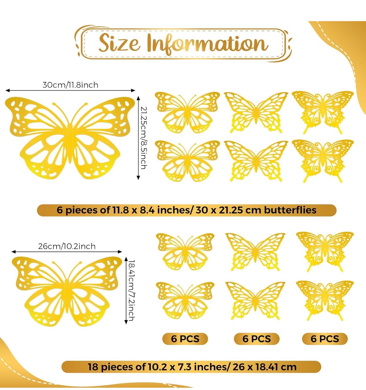24 Pcs Large Butterfly Party Decoration 3D Butterflies Wall Decor Set 2 Sizes 3