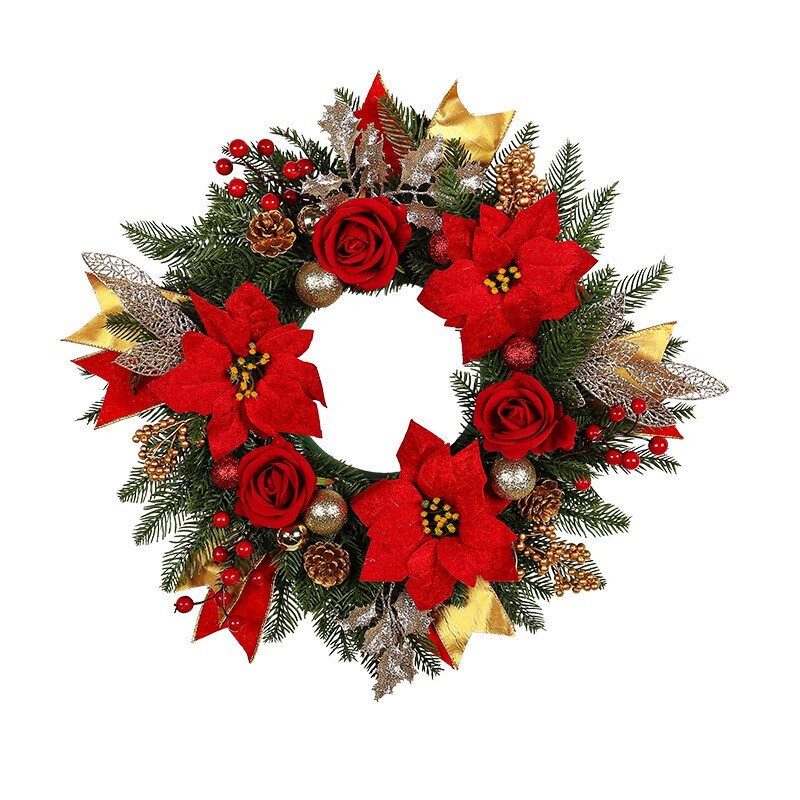 Festive Seasonal Wreath for Front Door or Porch, Rose and Flower, Artificial