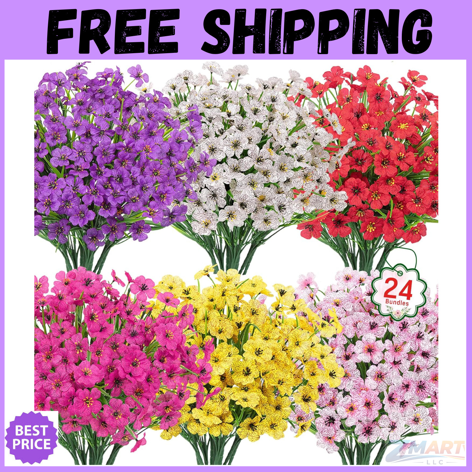 24 Bundles Artificial Flowers for Outdoors UV Resistant Silk Fake Faux Flowers
