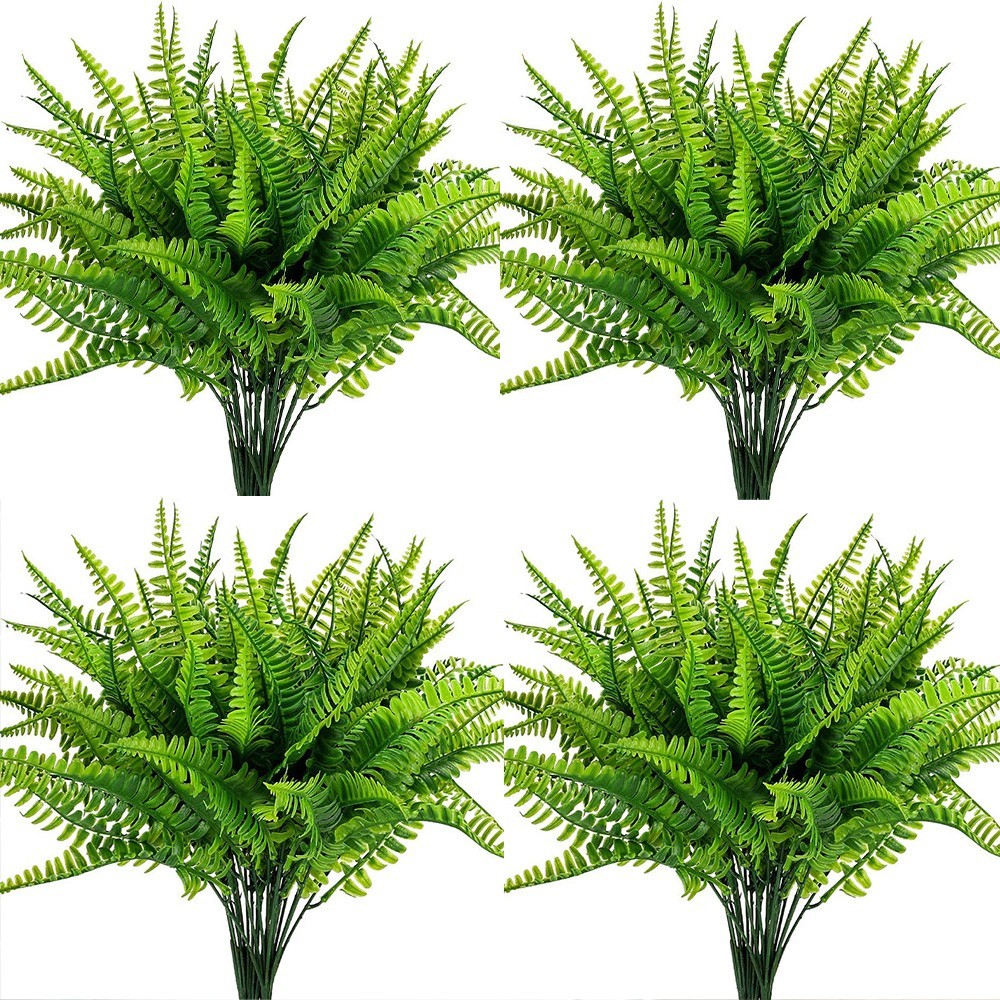 4X Artificial Boston Fern Plants Fake Outdoor Faux Greenery Bushes Garden Decor