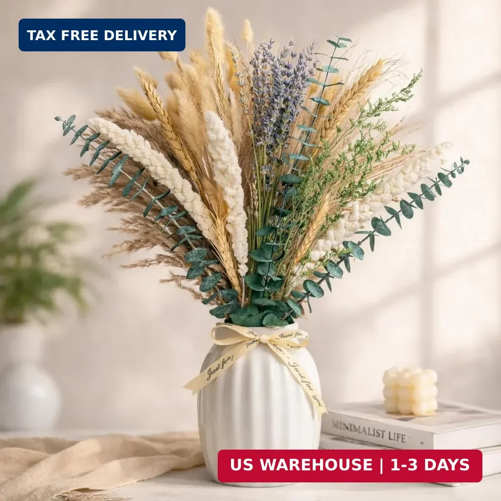 Boho Dried Flower Bouquet – Pampas Grass Bouquet with Lavender, Eucalyptus, Whea