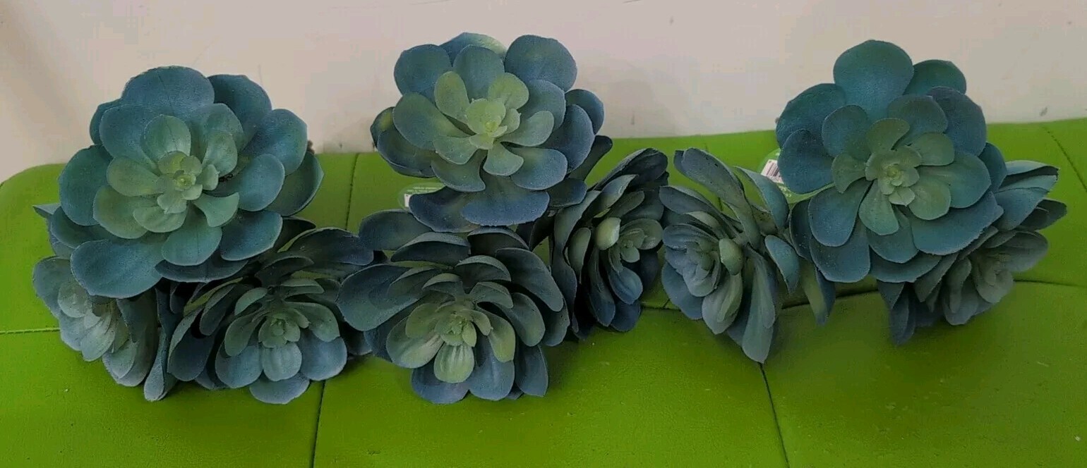 Artificial Green Blue Cluster Succulents Echeveria (3) Picks Spring
