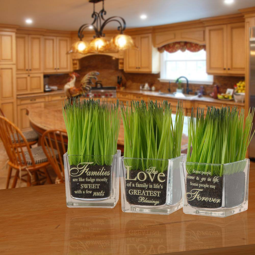 Artificial Assortment-Square Glass Pot Printed Forever, the Love and Families