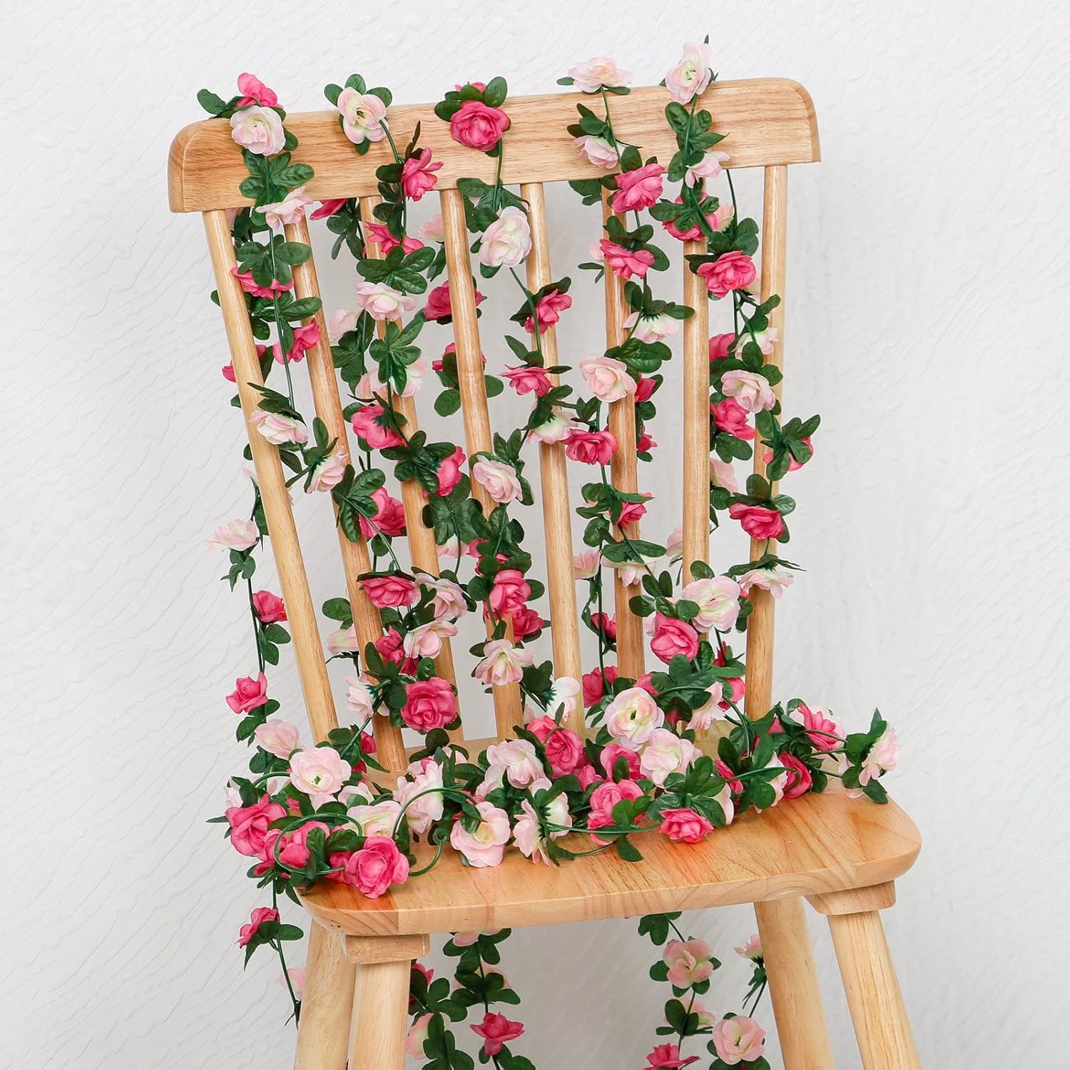 KHOYIME 9 Pack 72 FT Artificial Flower Garland, Fake Pink Roses Vines Silk Flowe
