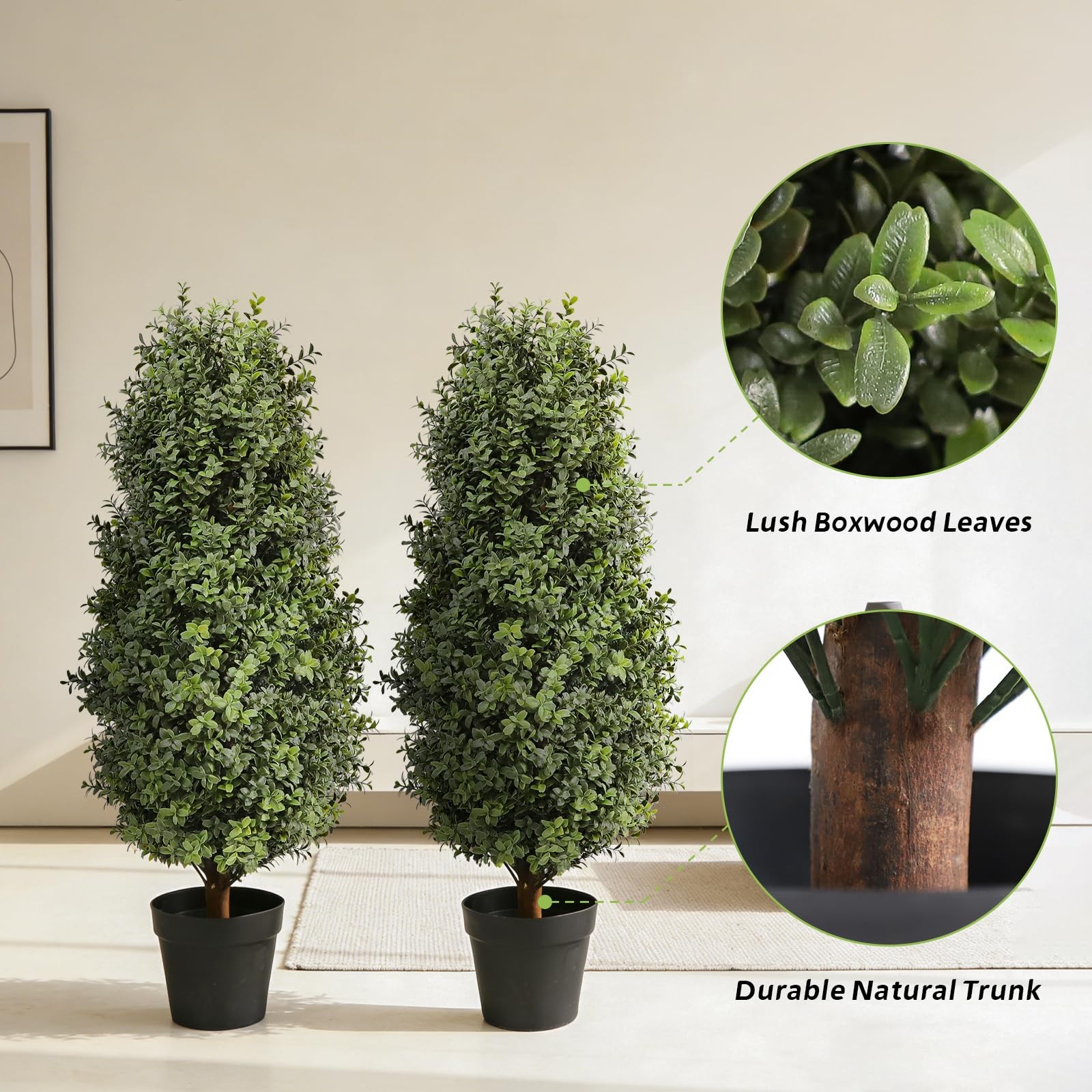 35inch Artificial Topiary Boxwood Tree, Faux Plants Outdoor 2 Packs Fake Bush…