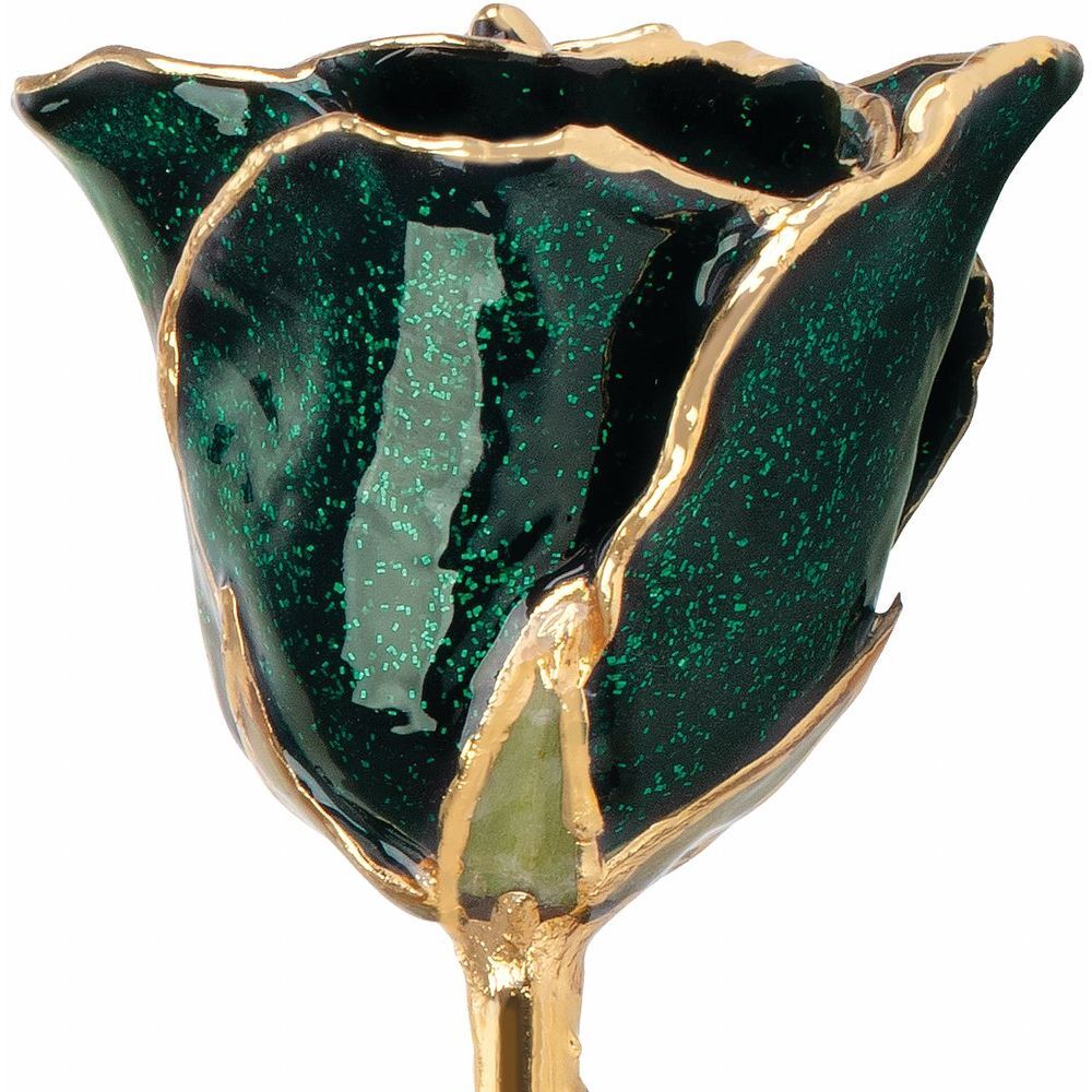 24k Gold Dipped Sparkle Emerald Lacquer Real Rose Valentine’s Day Holiday Gift