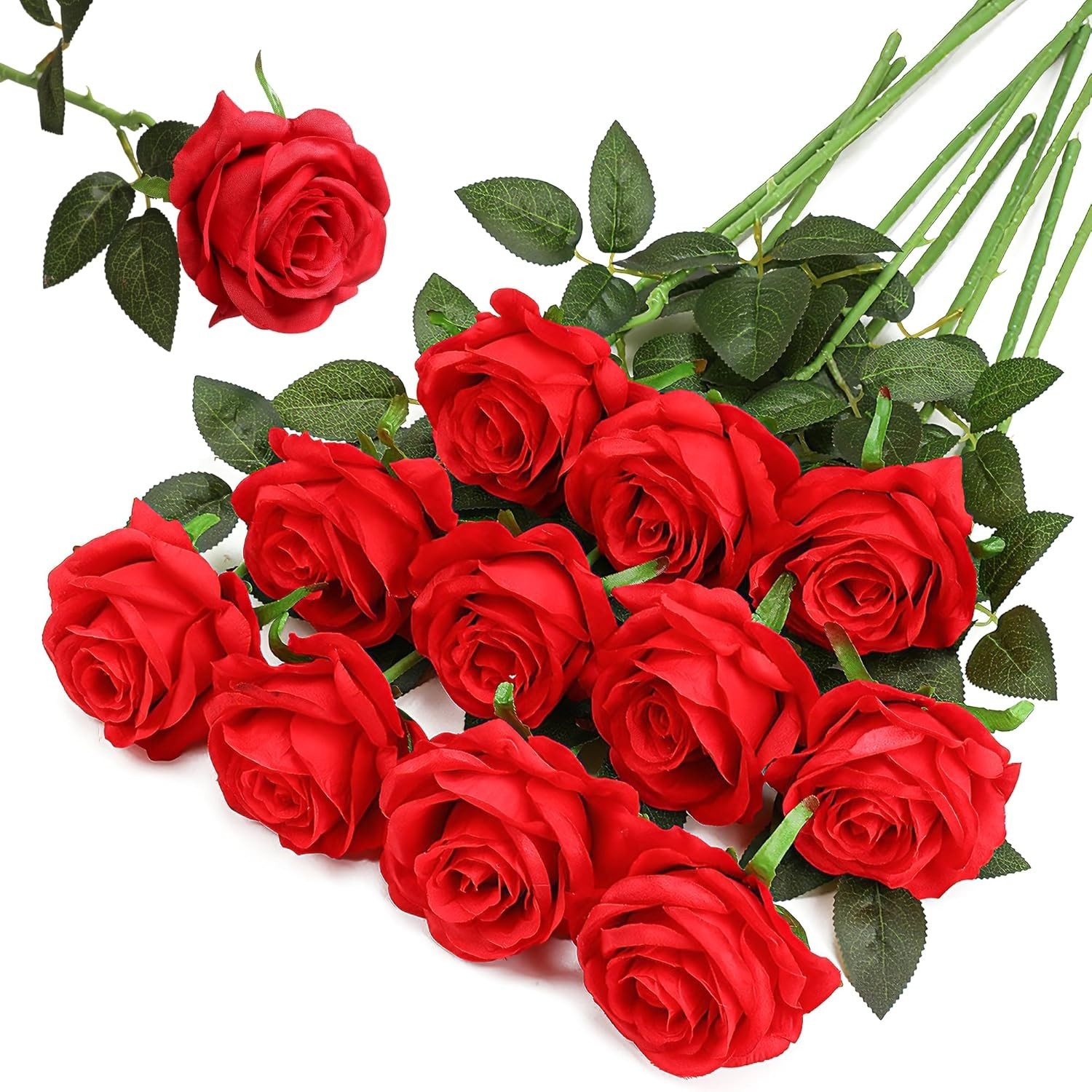 Real Touch 10 Pcs Red Fake Roses – Elegant Floral Arrangements for Home & Events