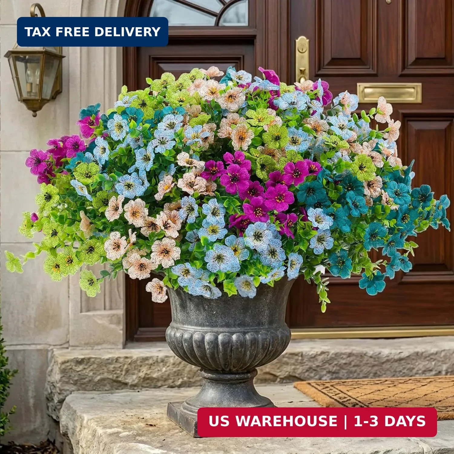 Artificial Flowers for Outdoor Decor, 16 Pack UV-Resistant Fake Colorful Silk Da