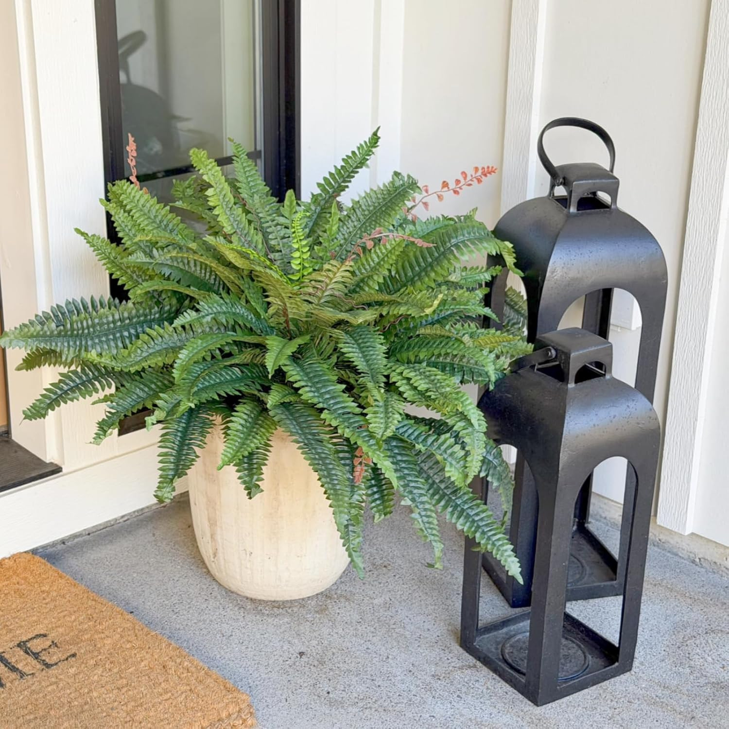 CQURE 128 Branches Fake Ferns Artificial Plants Large, 50″ Set of 2 Artificial B