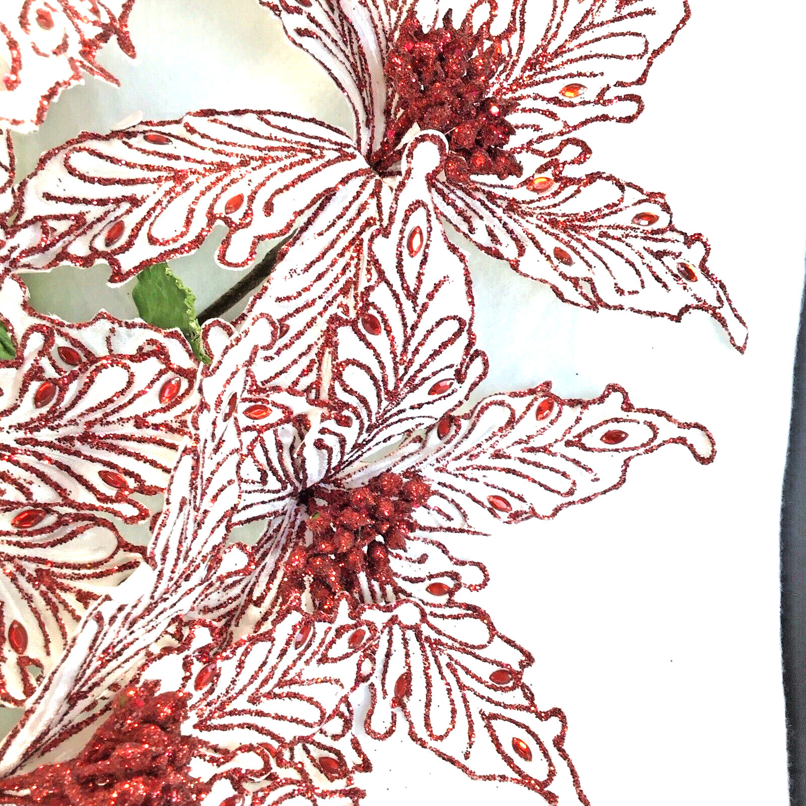 Set of 5 Sparkling Red Rhinestone and Glitter Artificial Poinsettia Floral Stems