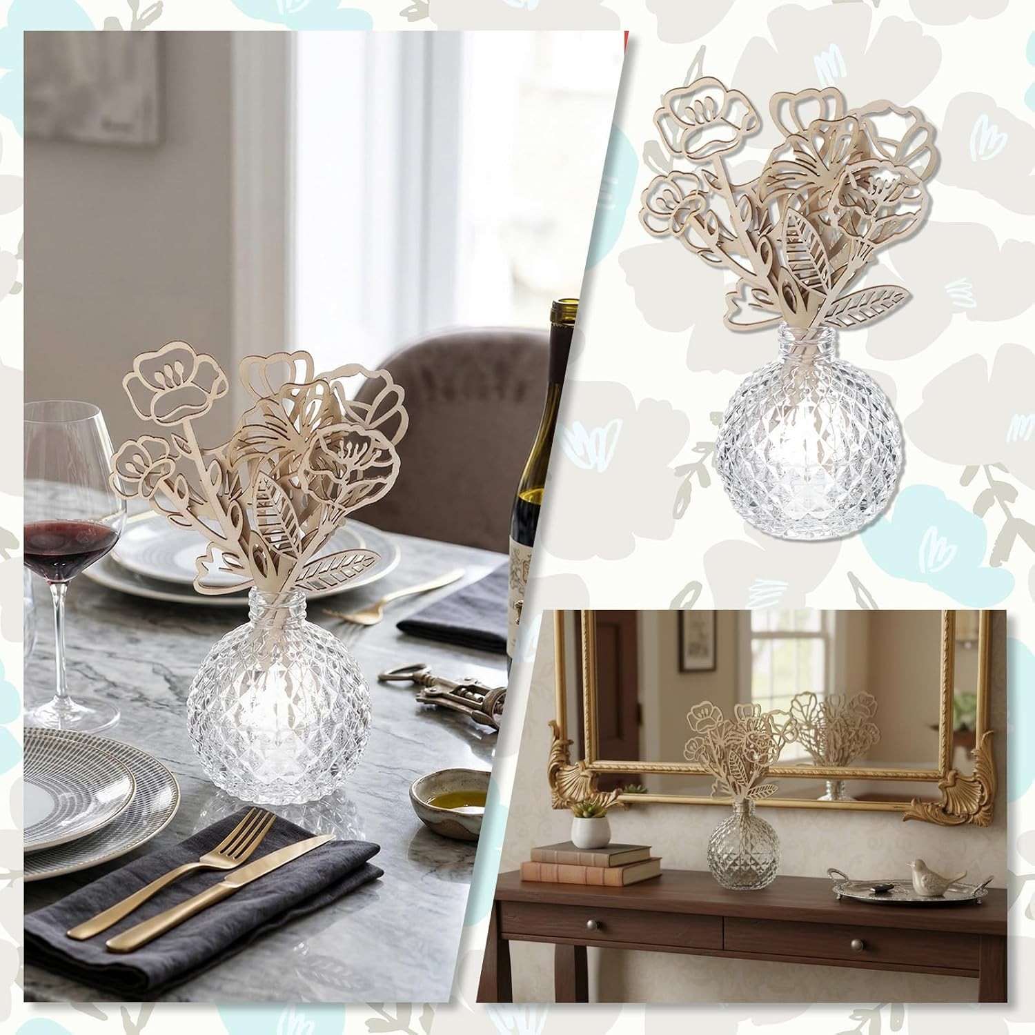 12 Pack Wooden Flowers with Stems Wood Flower Cutouts DIY Crafts Decor