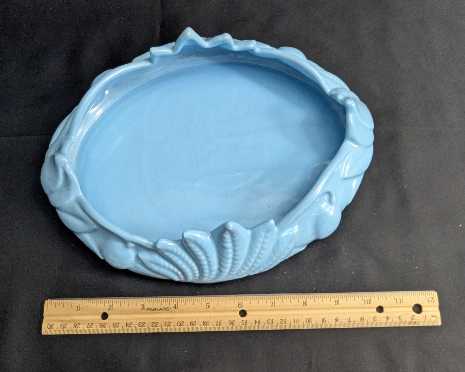 Vtg Camark Art Pottery Blue Shallow Bowl Planter & Bird Flower Frog Set (S4)