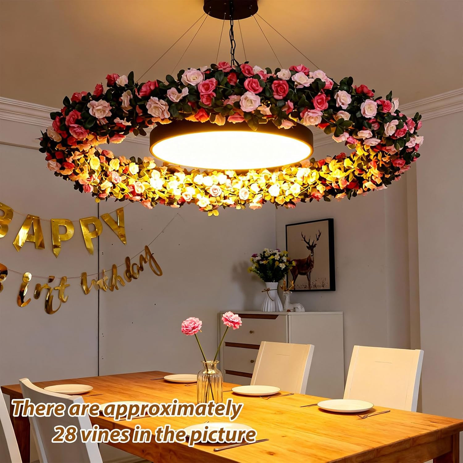 5Pcs 41FT Pink Flower Garland Artificial Rose Arch Vines Fake Spring Floral Garl
