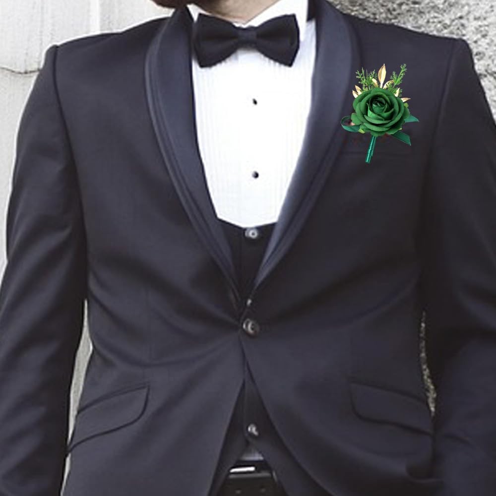 1 PCS Green Boutonniere Men Artificial Flower Wedding Prom Corsage Party