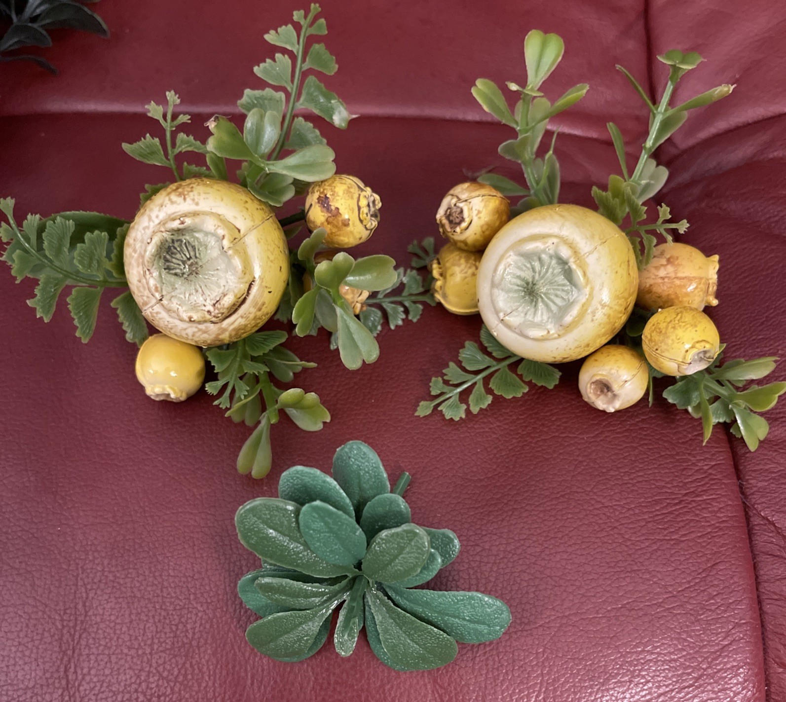 Vintage Plastic MCM Faux Greenery Retro Crafts Acorn Nuts Fruit Leaves 28 Piece