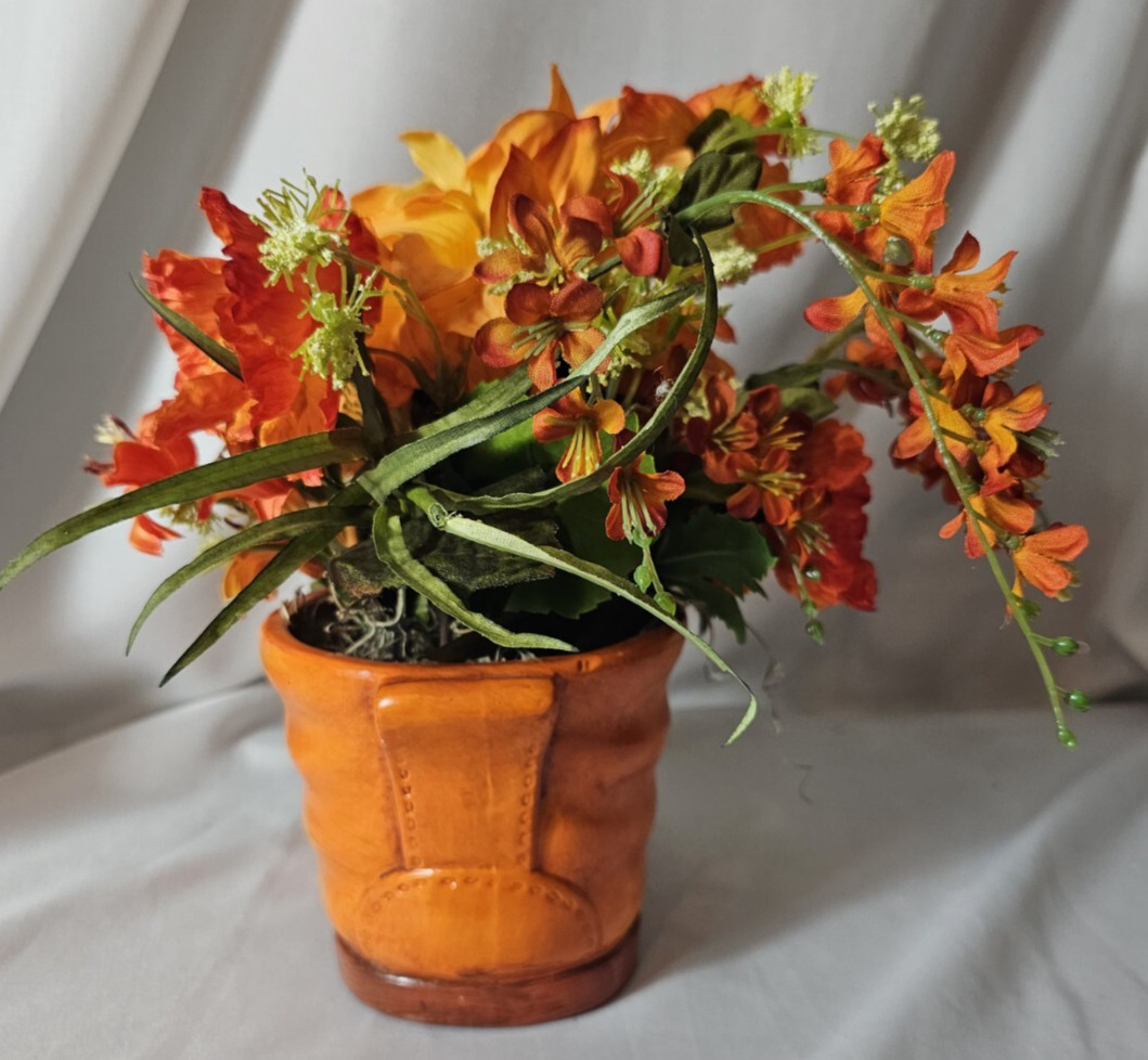 Autumn Themed Boot Ceramic Vase with Autumn Floral Arrangement