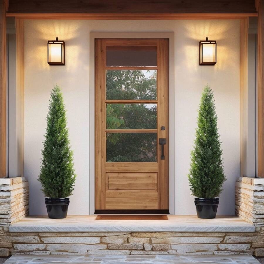 UV-Resistant Artificial Cedar Tree, Pre-Potted Fake Plant for Indoor/Outdoor Dec
