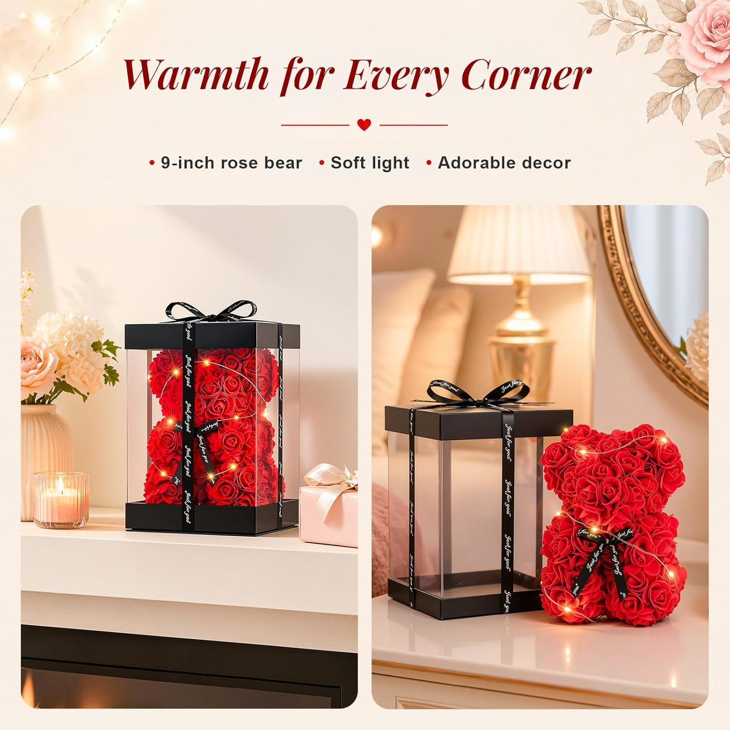 Preserved Artificial Roses Flowers Bear, Forever Women Gifts for Birthday Christ