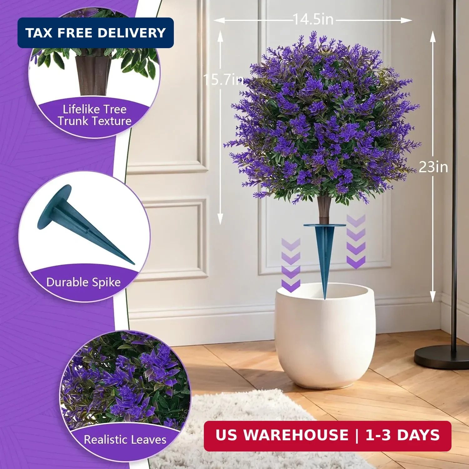 Grooy Artificial Lavender Topiary Ball for Outdoors, Set of 2 Boxwood Plant Tree