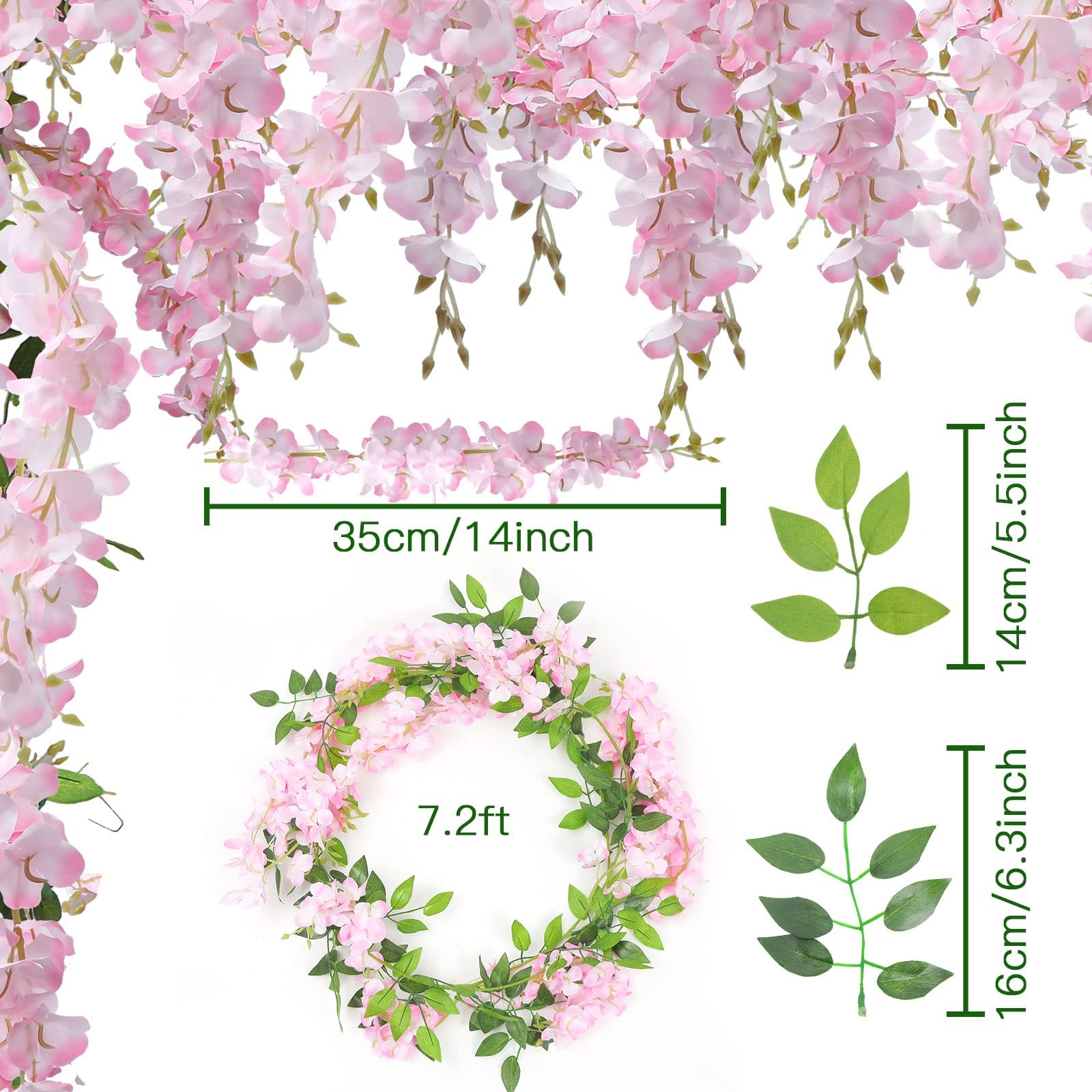 U’Artlines 5Pcs 7.2 Ft/Piece Artificial Wisteria Garland Silk Fake Pink Wiste…