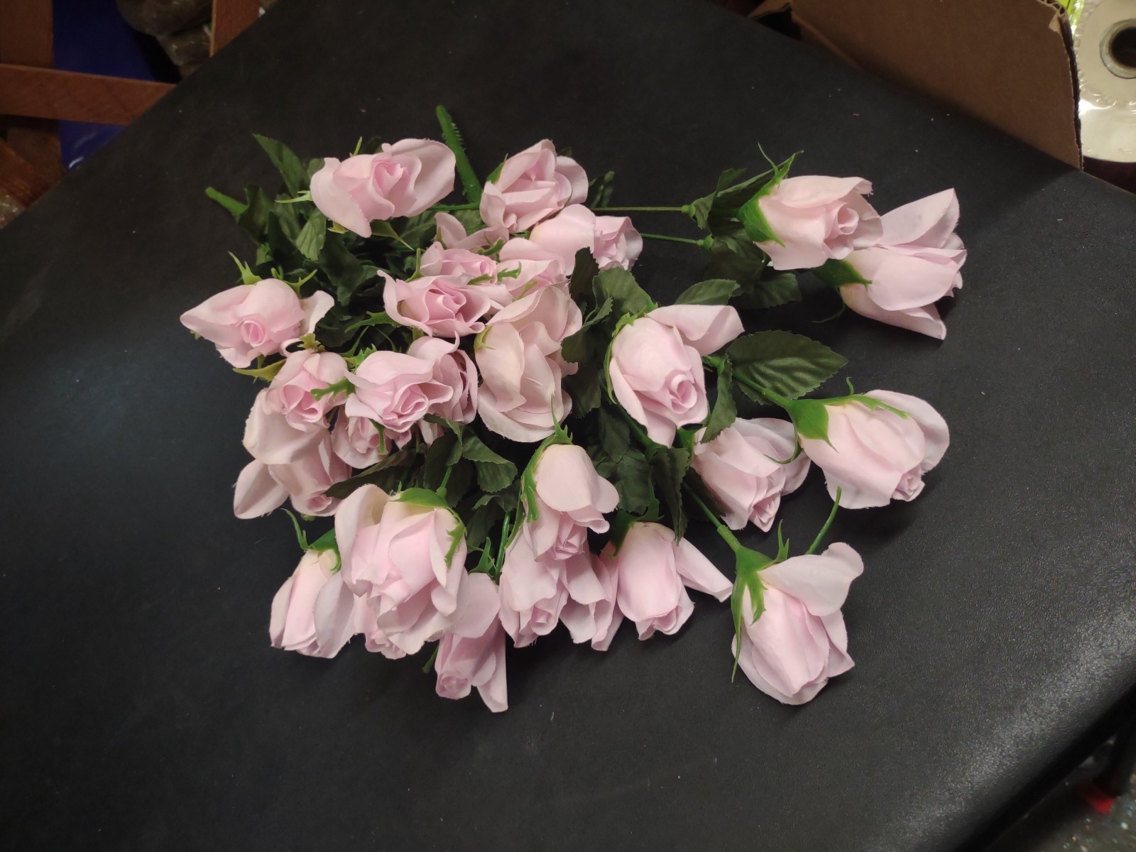 Set of 2 Bushes: 28 Roses Total, Pink Silk Rosebud Bush w 14 Wired Rose Buds
