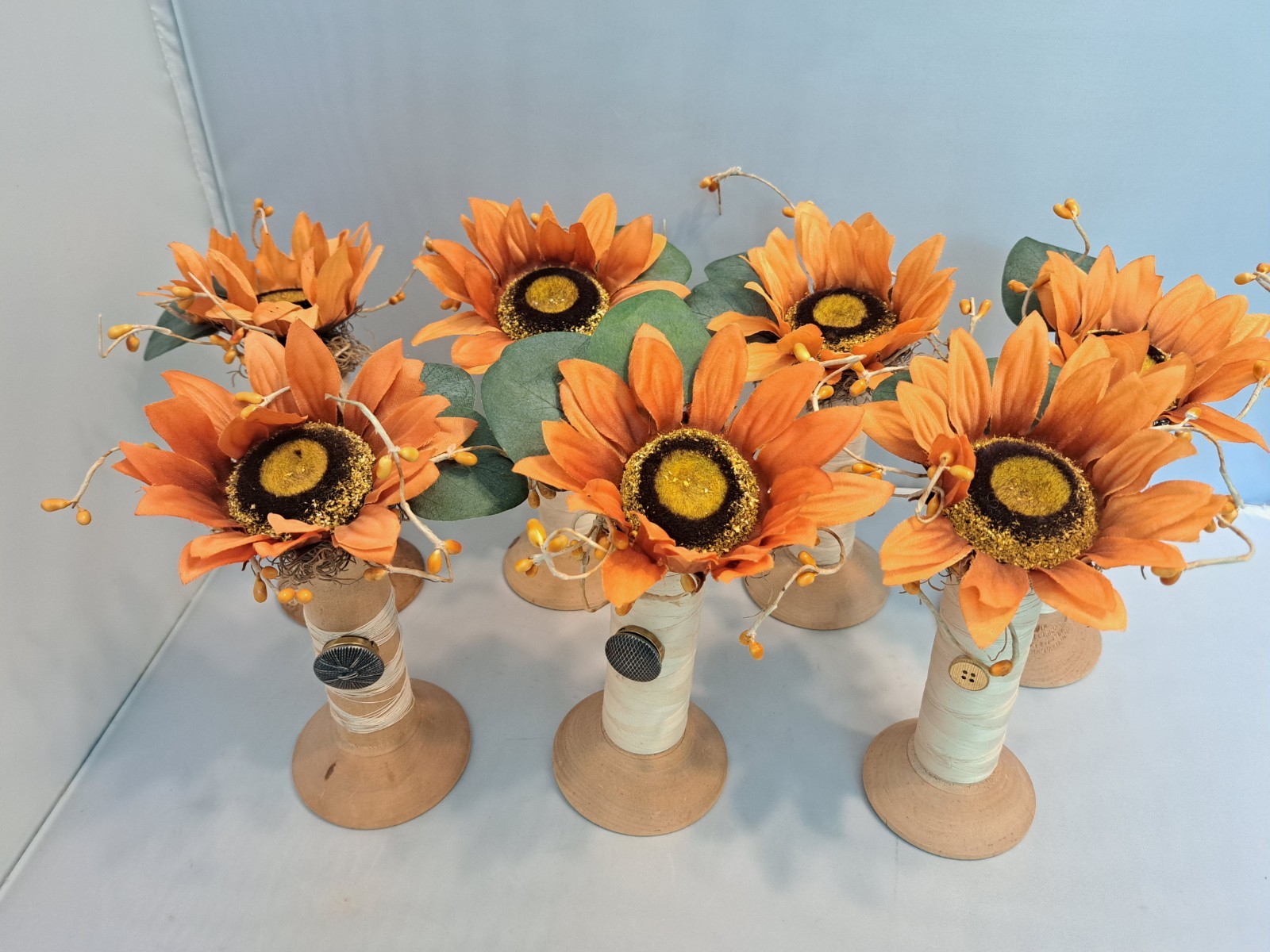 Lot of 7 Sunflower Fall Decor w/Lg Vintage Thread Spool Sewing Thread Home Decor
