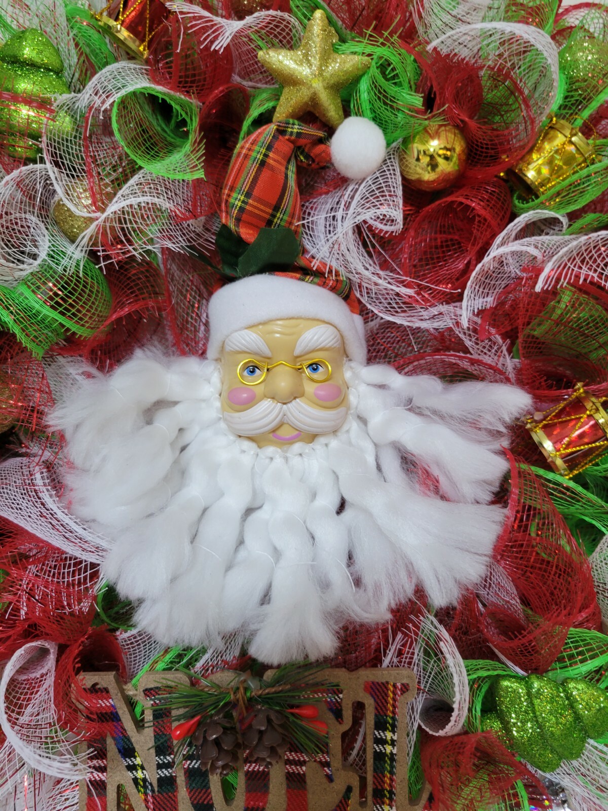 NOEL Christmas Mesh Front Door Wreath Wall Decoration White RED green Santa