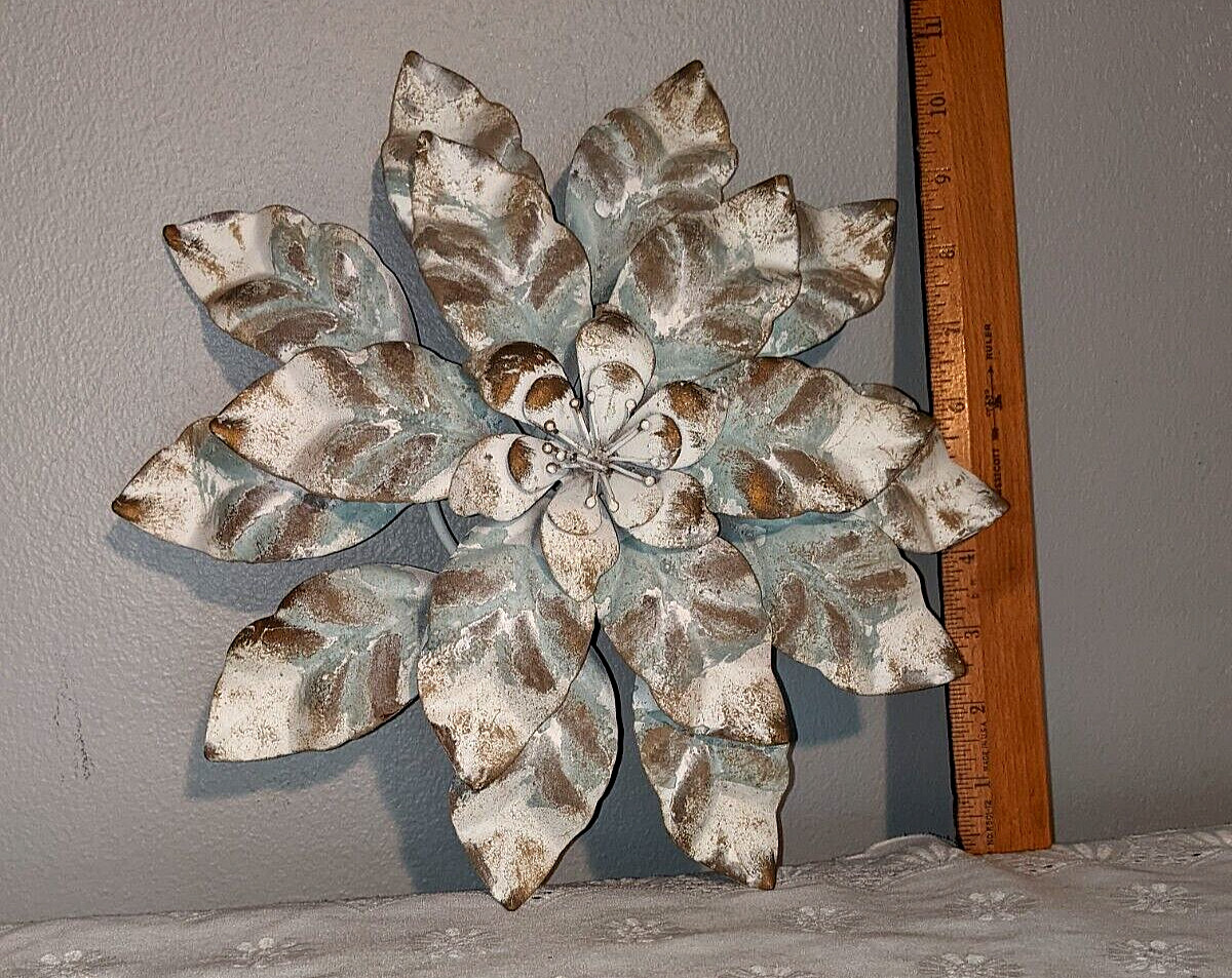 Hobby Lobby Hanging Metal Flower Wall Art Home Decor Teal Brown White 12” Lot 2