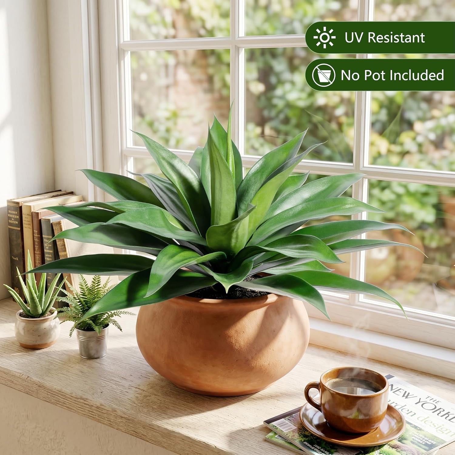 Large UV Resistant Fake Agave Plants for Indoor Outdoor Decor 28 Inch 2 Pack