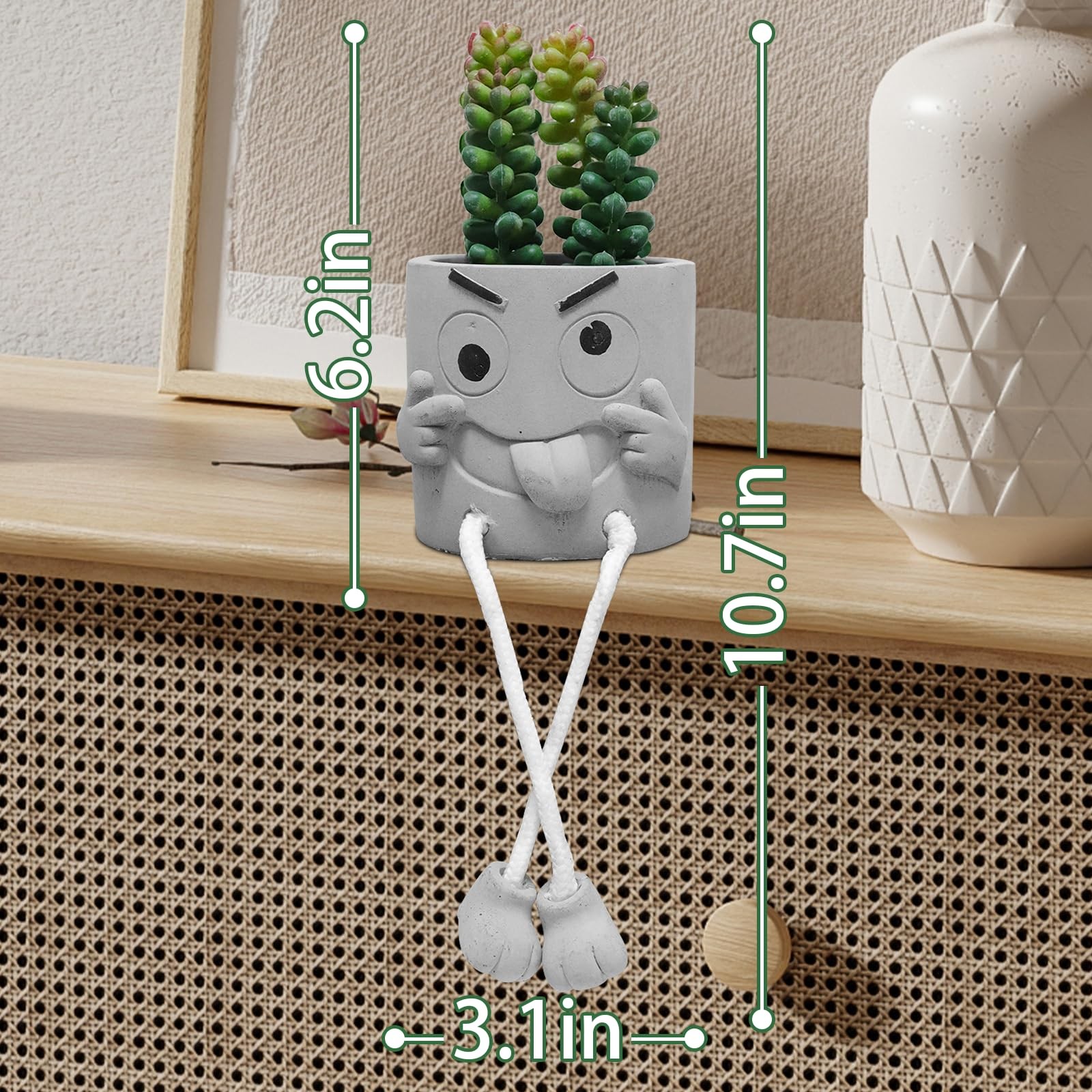 1 PCS Artificial Succulents Cement Pots Hanging Leg Kitchen Shelf Wall Decor