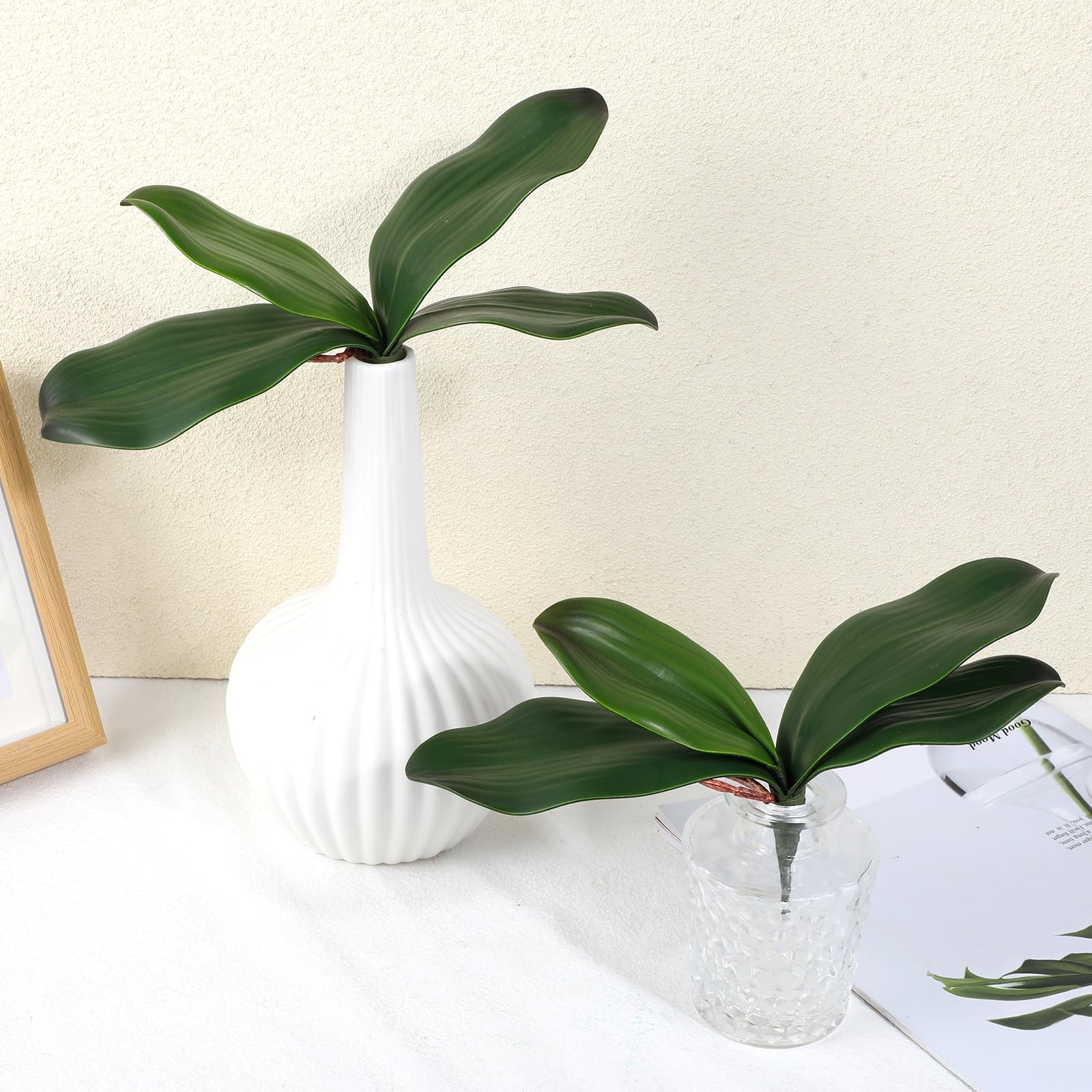 4 PCS Artificial Orchids Leaves, 8 Inch Faux Orchid Leaves Artificial Phalaen…
