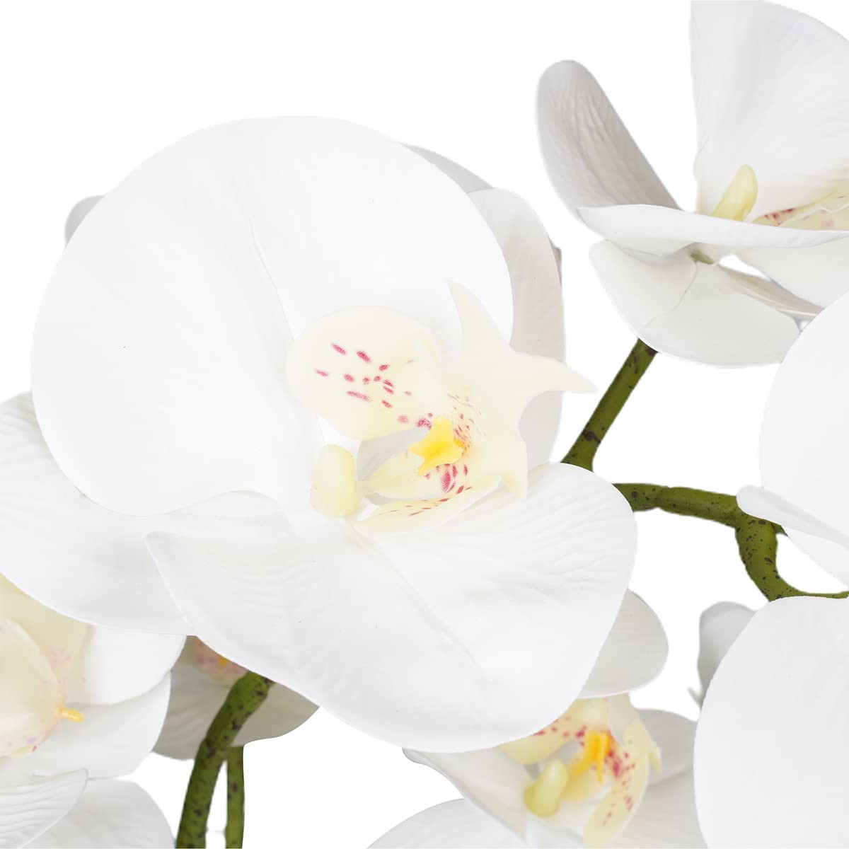 Artificial Orchid Flower Potted, 16.9″ White Orchid in Pot Faux Plant with 2