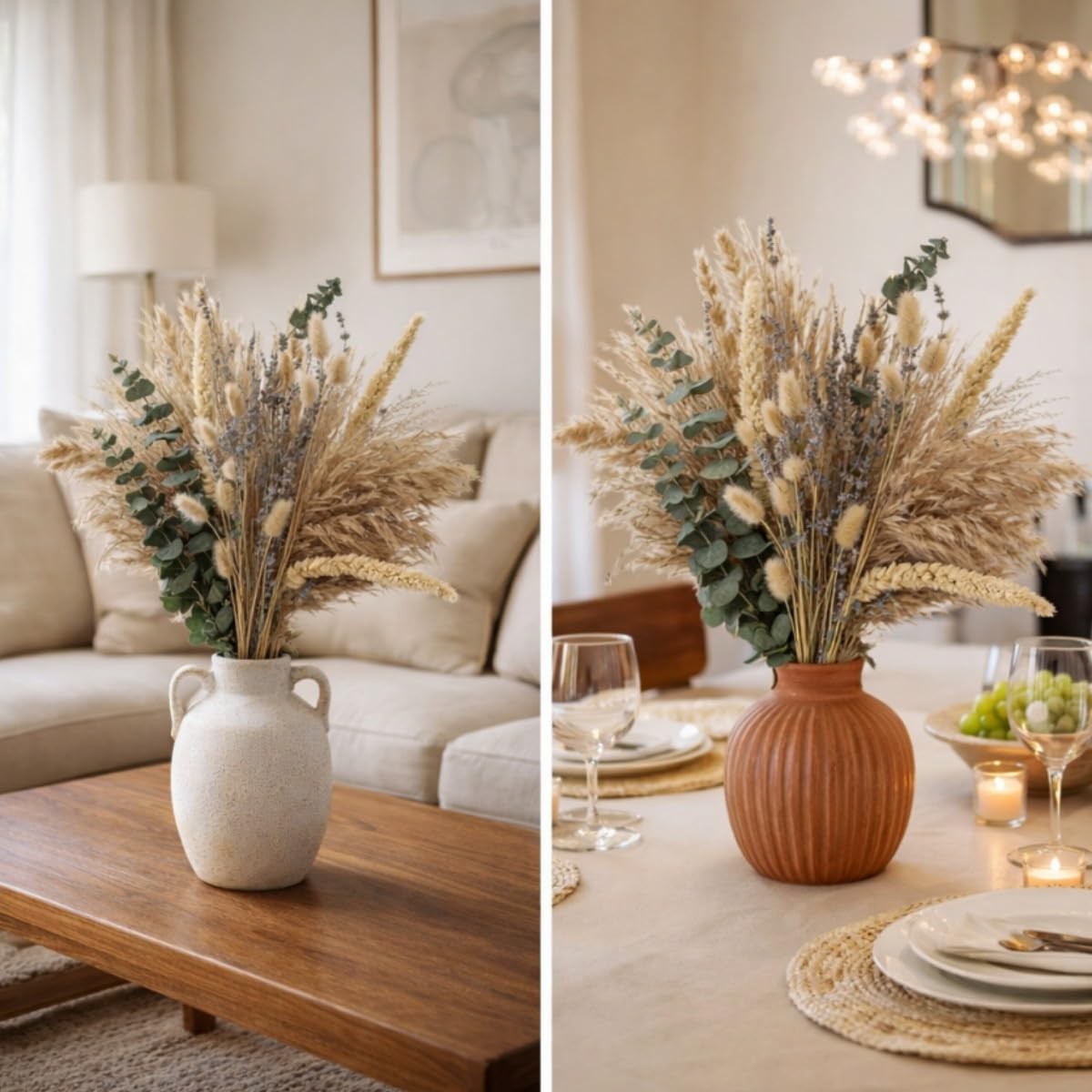 Dried Flowers Bouquet, 17″ Dried Pampas Grass Decor Inc Lavender Eucalyptus D…