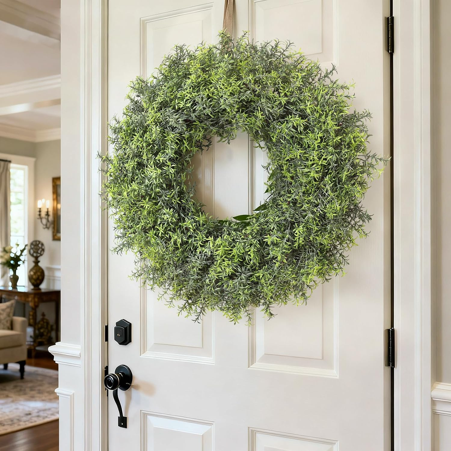 26″ Large Artificial Rosemary Wreath for Front Door – UV Resistant Realistic Ros