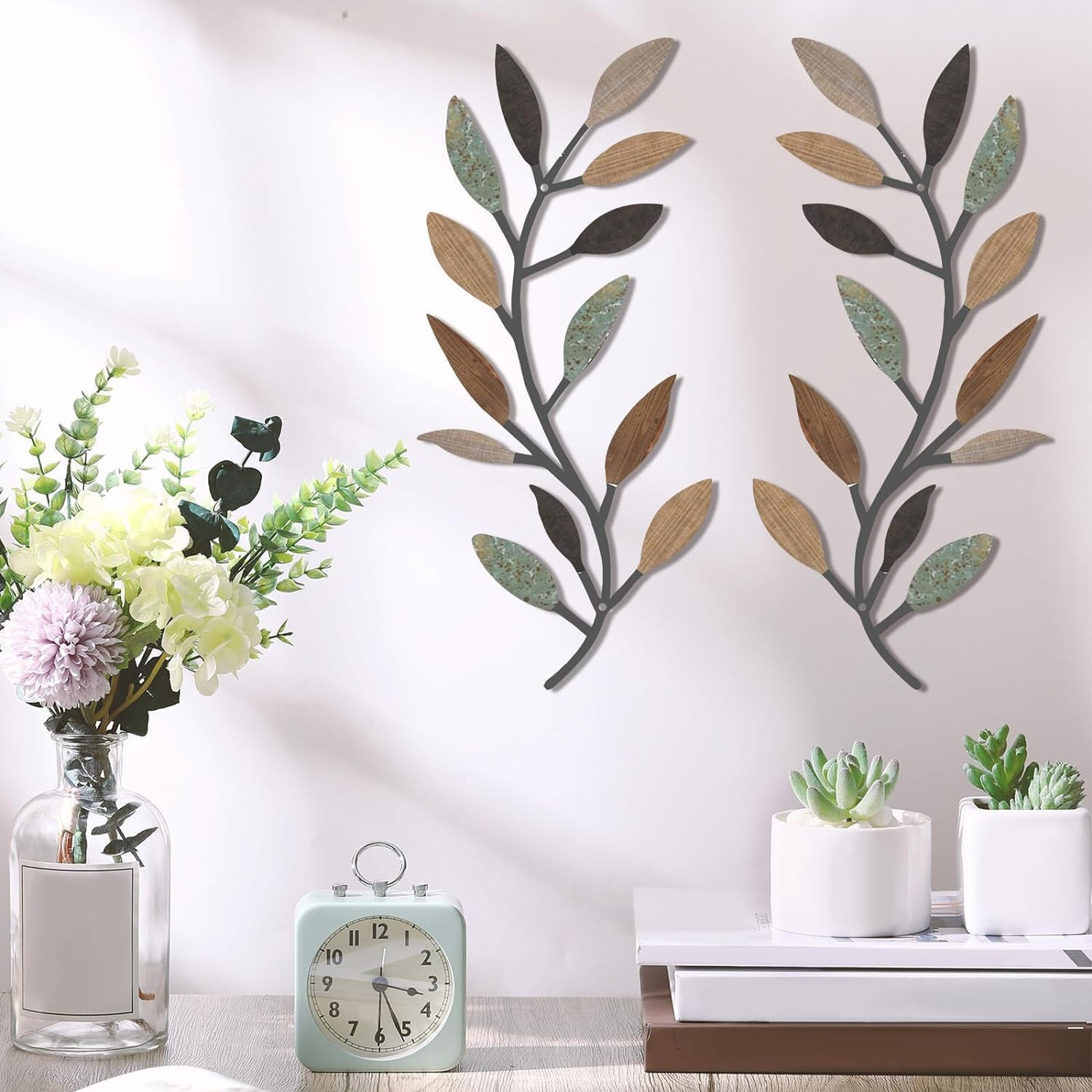 2 Pieces Metal Tree Leaf Wall Decor Vine Olive Branch Leaf Wall Art
