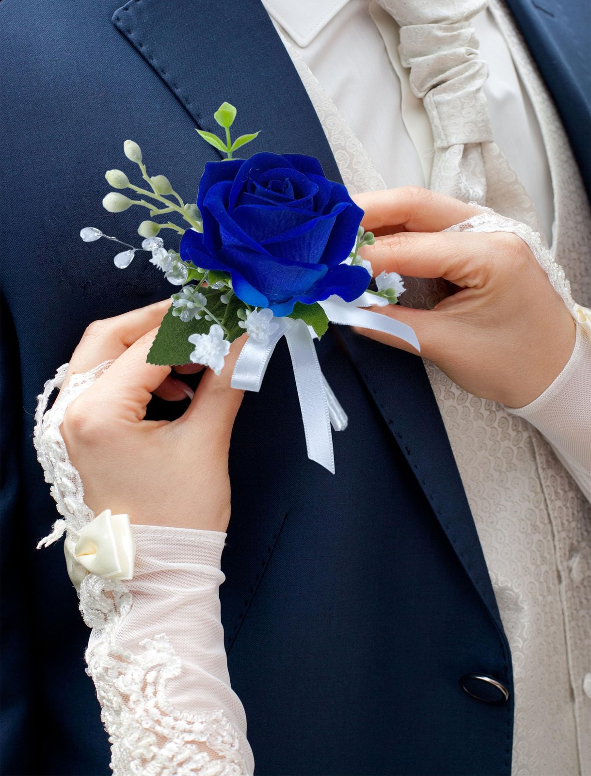 Navy Blue Rose Boutonniere For Men Wedding Groom Artificial Flower 6 PCS