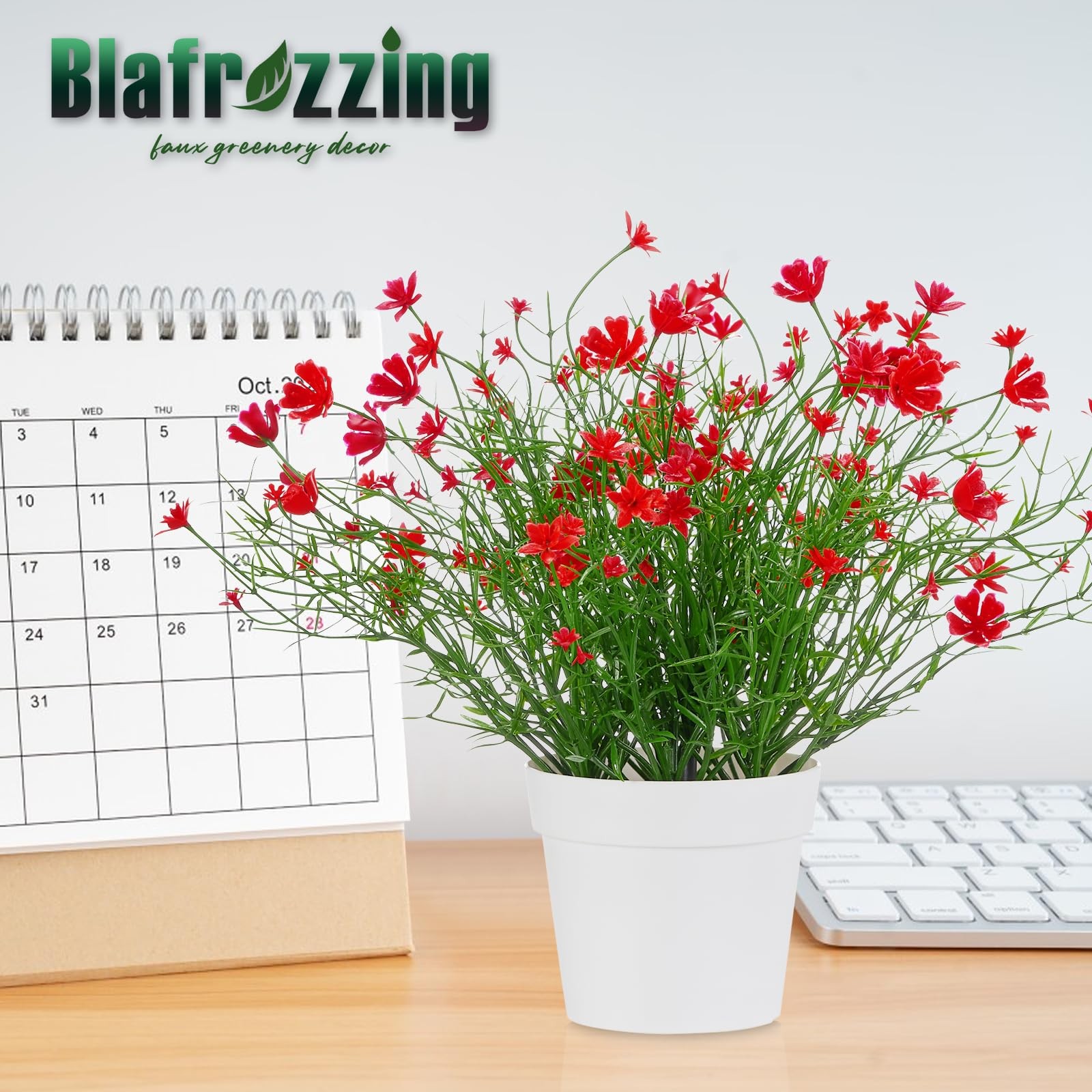 Artificial Babys Breath Potted Fake Plants Faux Indoor Home Office Decor Red